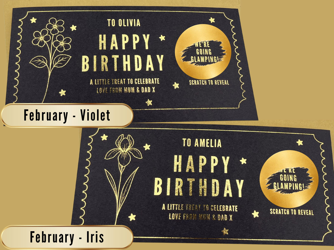 Personalised Gold Birth Month Flower Birthday Scratch Reveal Voucher