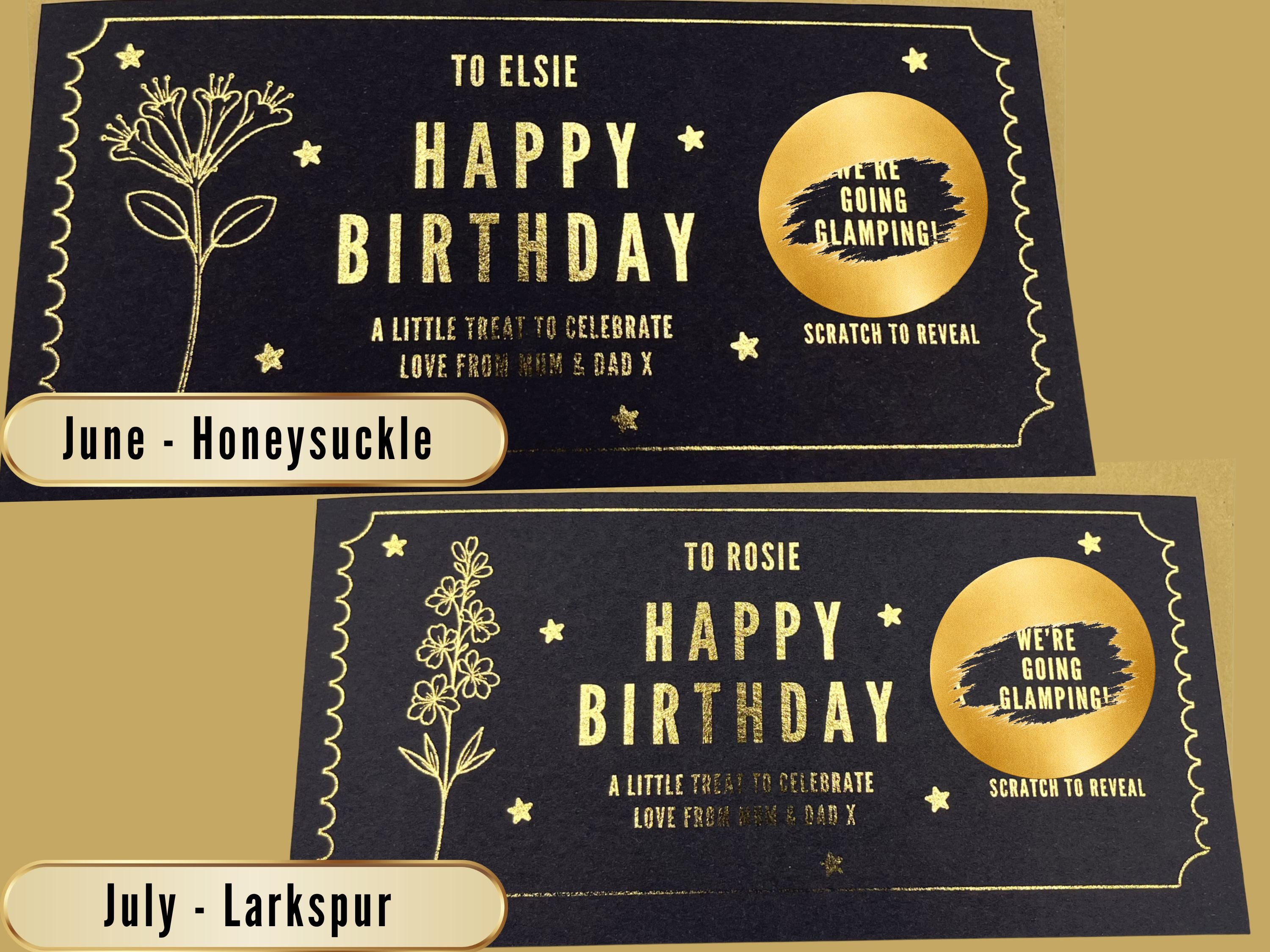 Personalised Gold Birth Month Flower Birthday Scratch Reveal Voucher