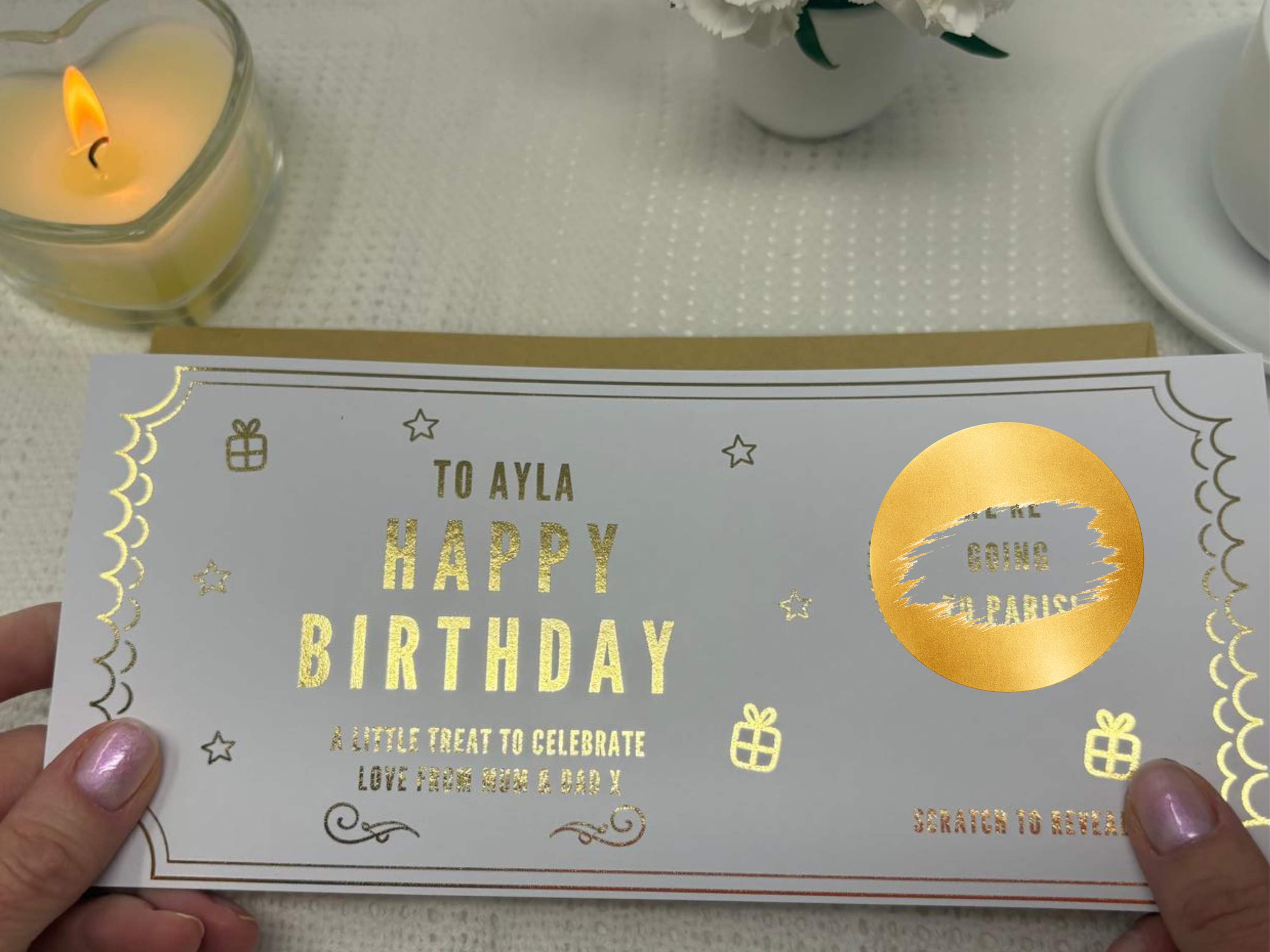 Personalised Gold Scratch Card Voucher, Gift Scratch Voucher