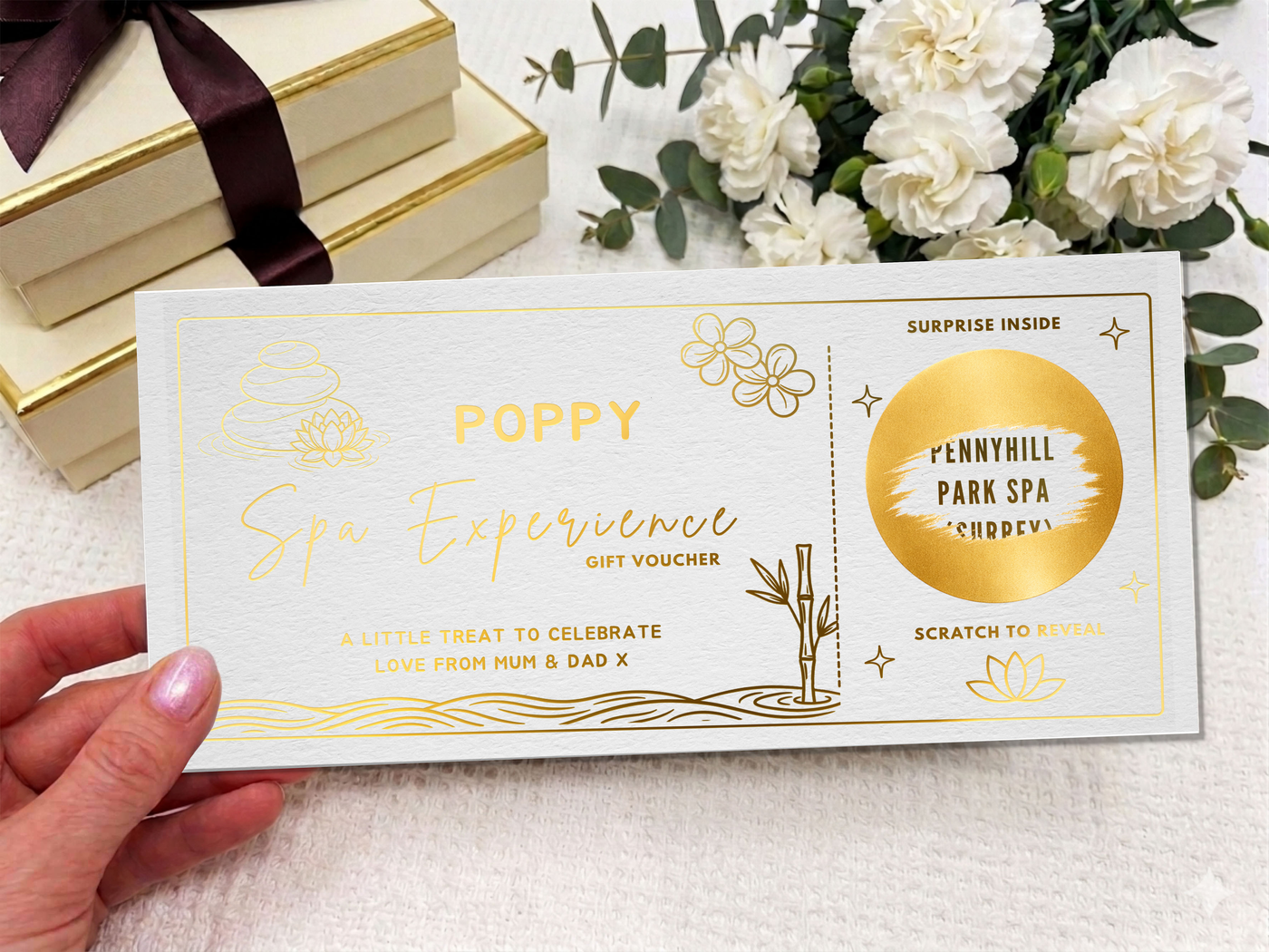 Personalised Spa Experience Scratch Card - Luxury Zen Gift Reveal Voucher