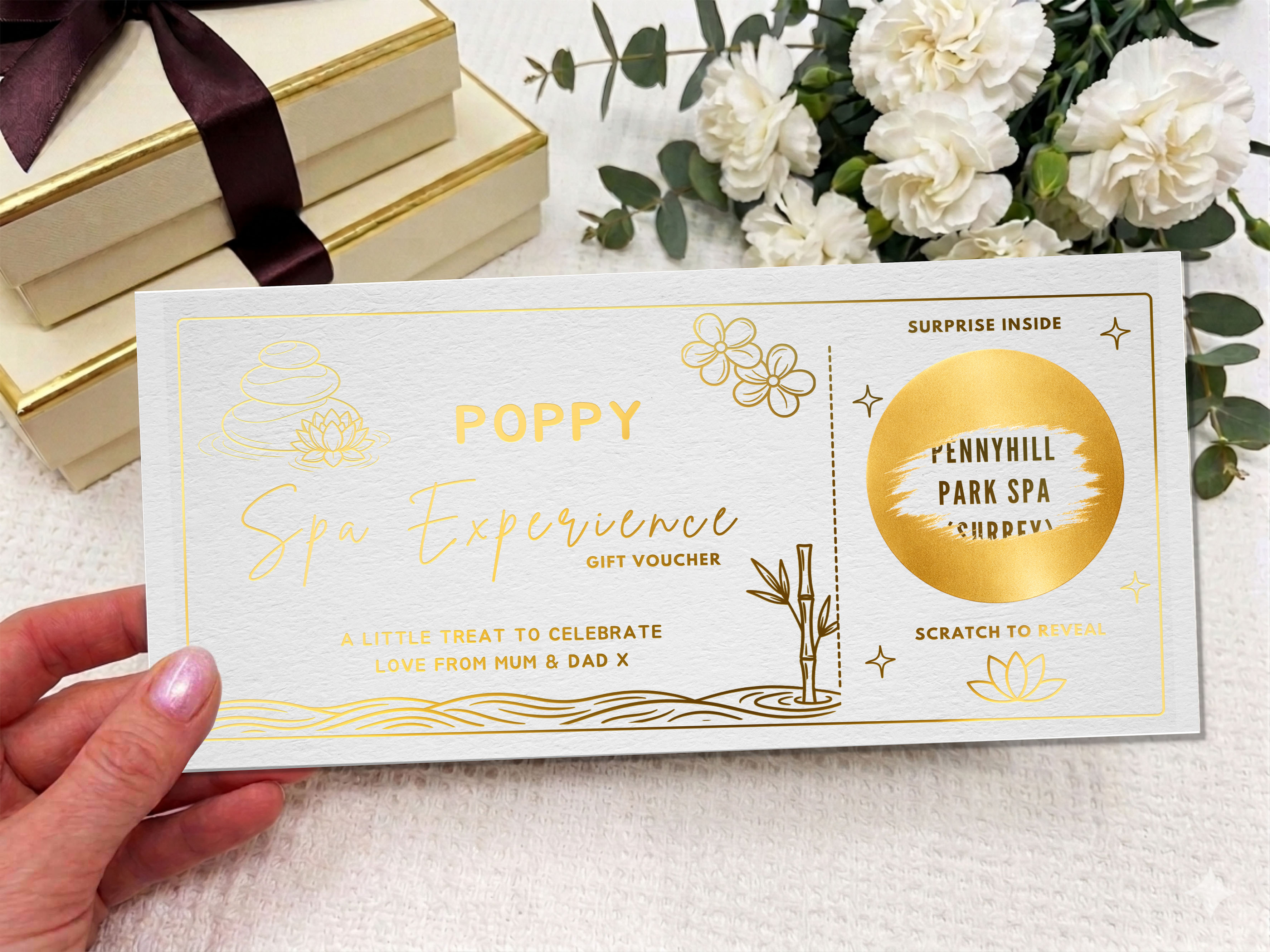 Personalised Spa Experience Scratch Card - Luxury Zen Gift Reveal Voucher