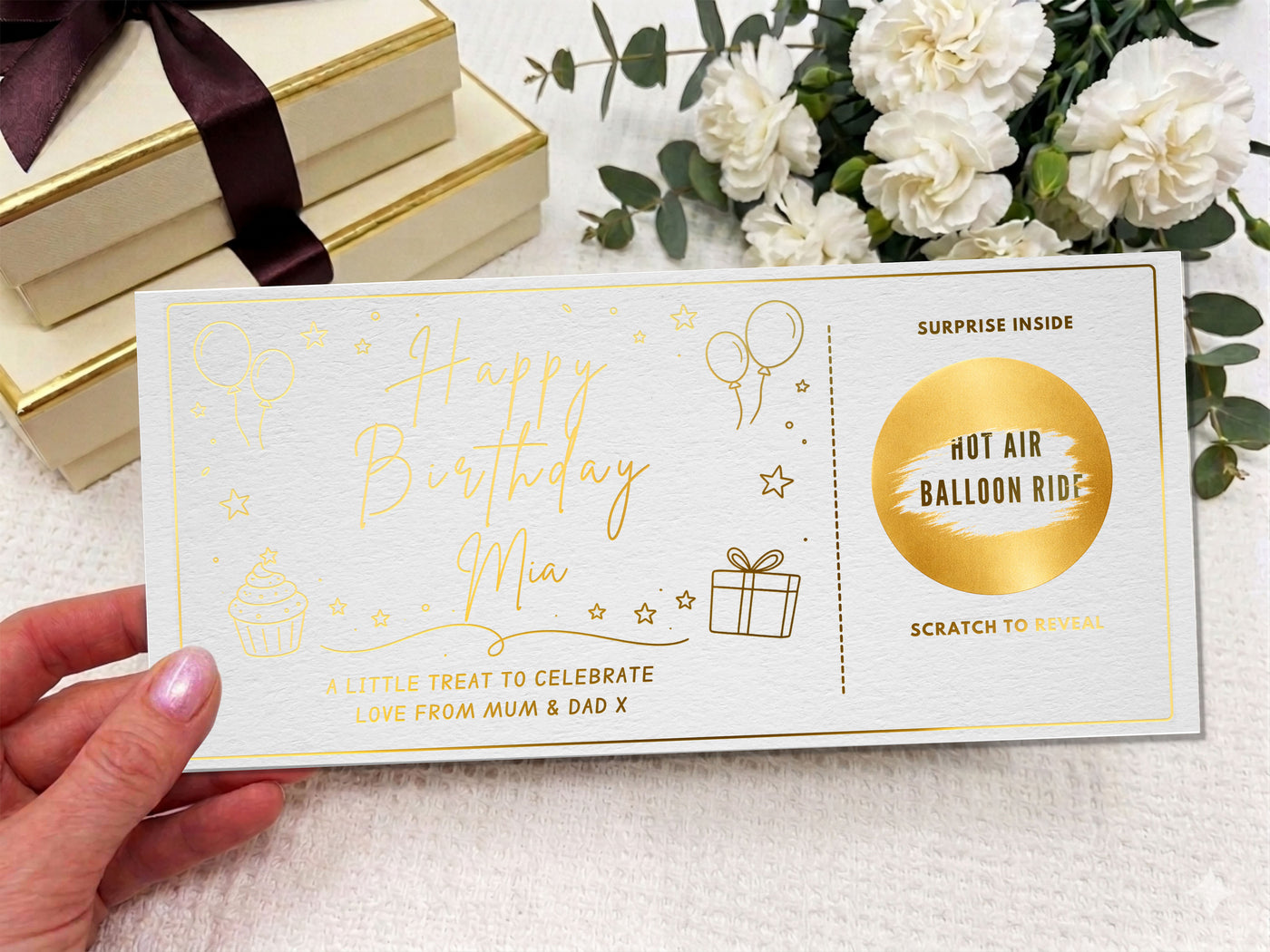 Personalised Birthday Gift Scratch Card - Custom Reveal Voucher in Multiple Colours