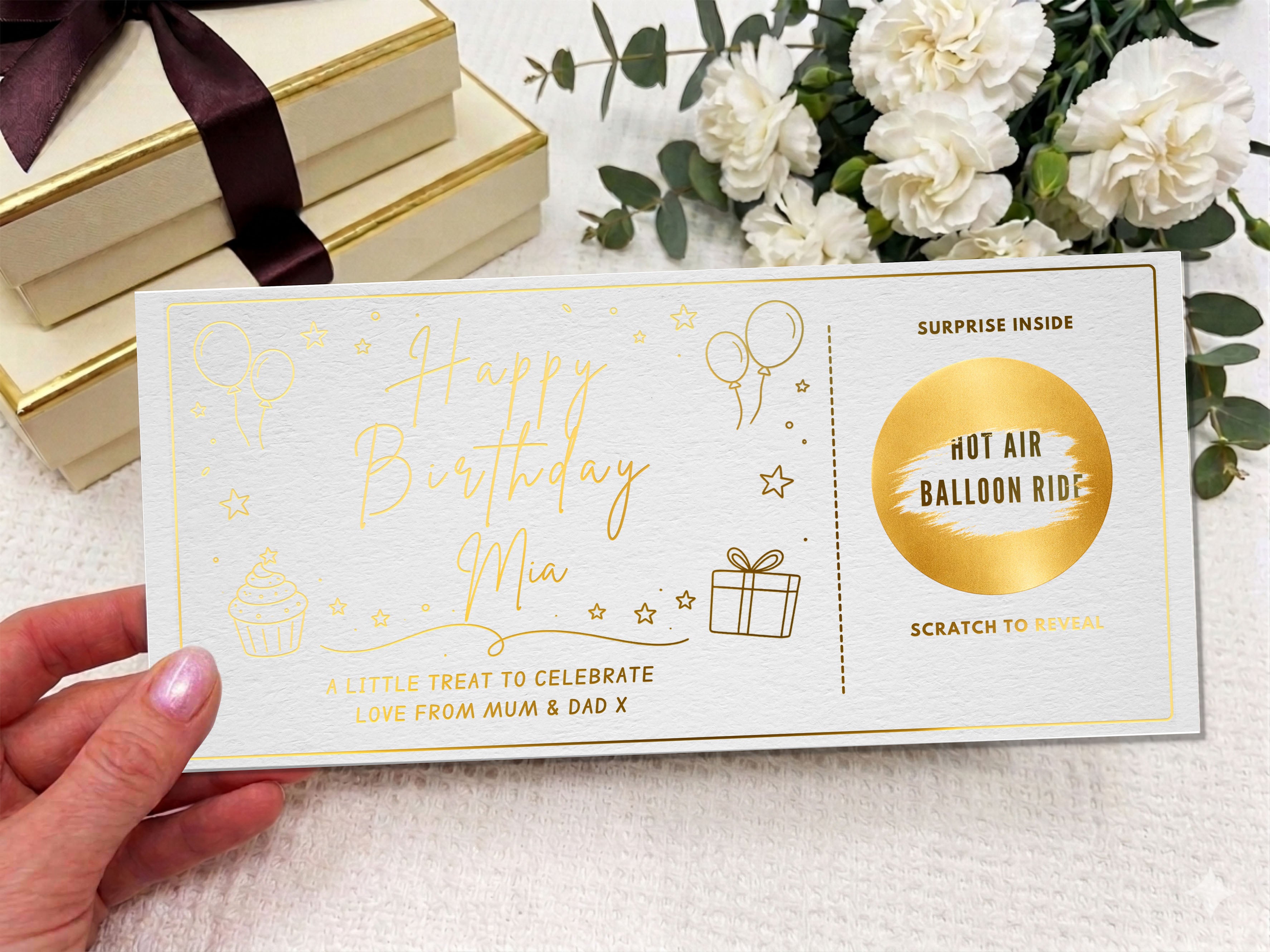 Personalised Birthday Gift Scratch Card - Custom Reveal Voucher in Multiple Colours