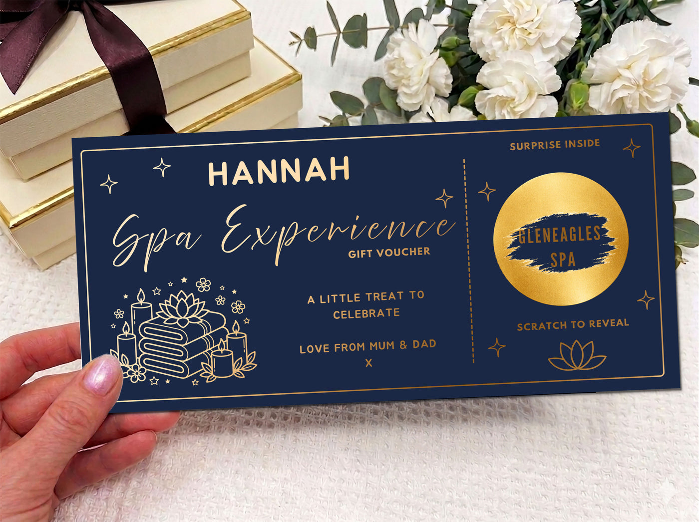 Personalised Luxury Spa Day Scratch Card - Custom Wellness Experience Gift Voucher