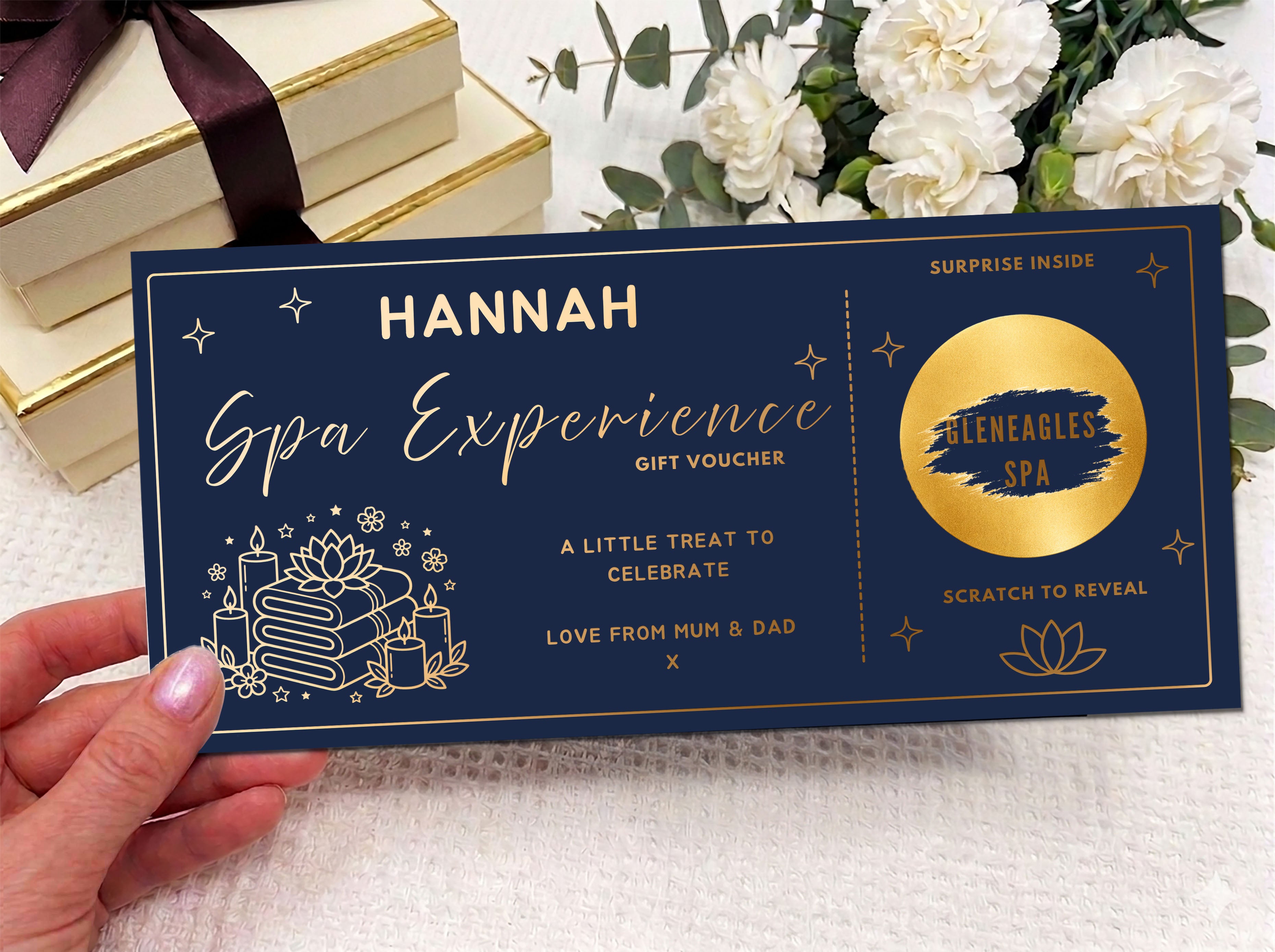 Personalised Luxury Spa Day Scratch Card - Custom Wellness Experience Gift Voucher