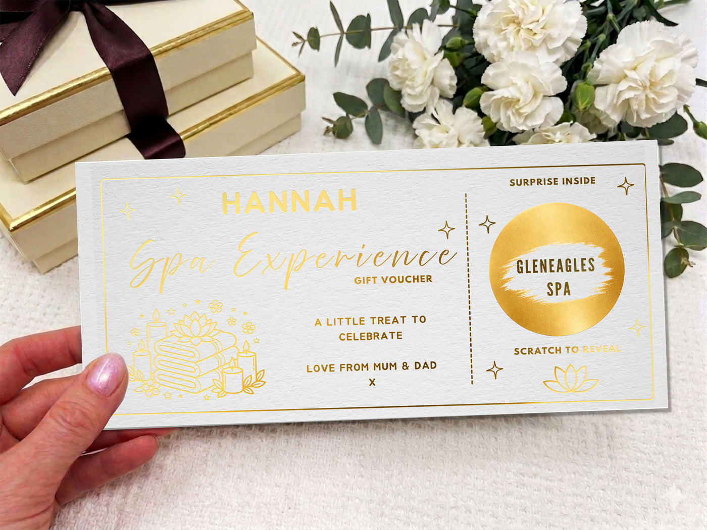 Personalised Luxury Spa Day Scratch Card - Custom Wellness Experience Gift Voucher