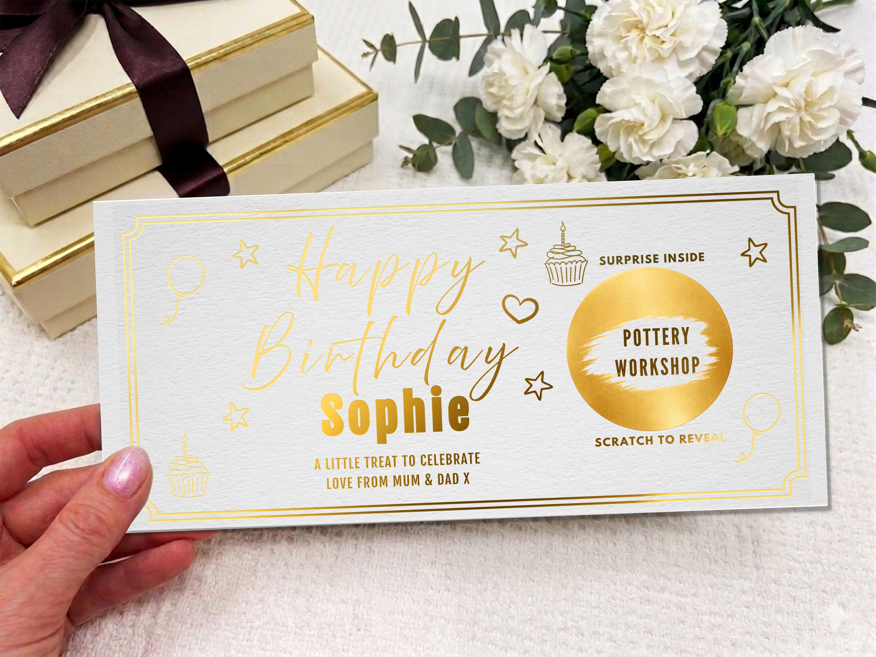 Personalised Black & Gold Art Deco Birthday Scratch Card - Luxury Experience Reveal Ticket