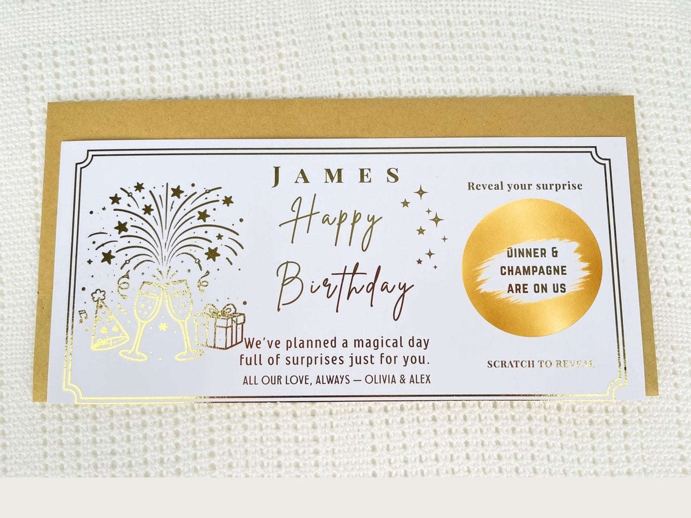 Birthday Scratch Off Card with Champagne, Personalised Surprise Voucher Gift