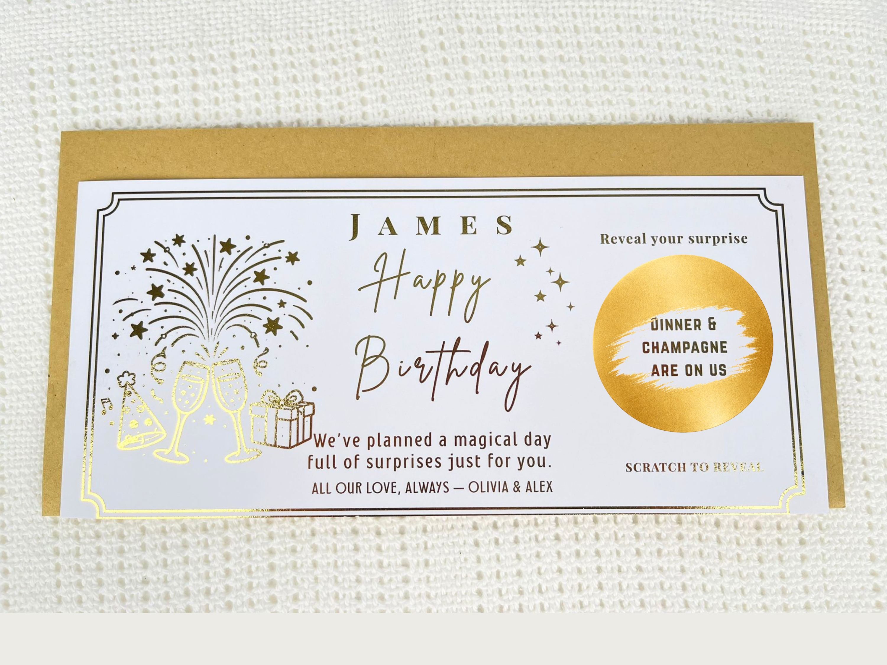 Birthday Scratch Off Card with Champagne, Personalised Surprise Voucher Gift