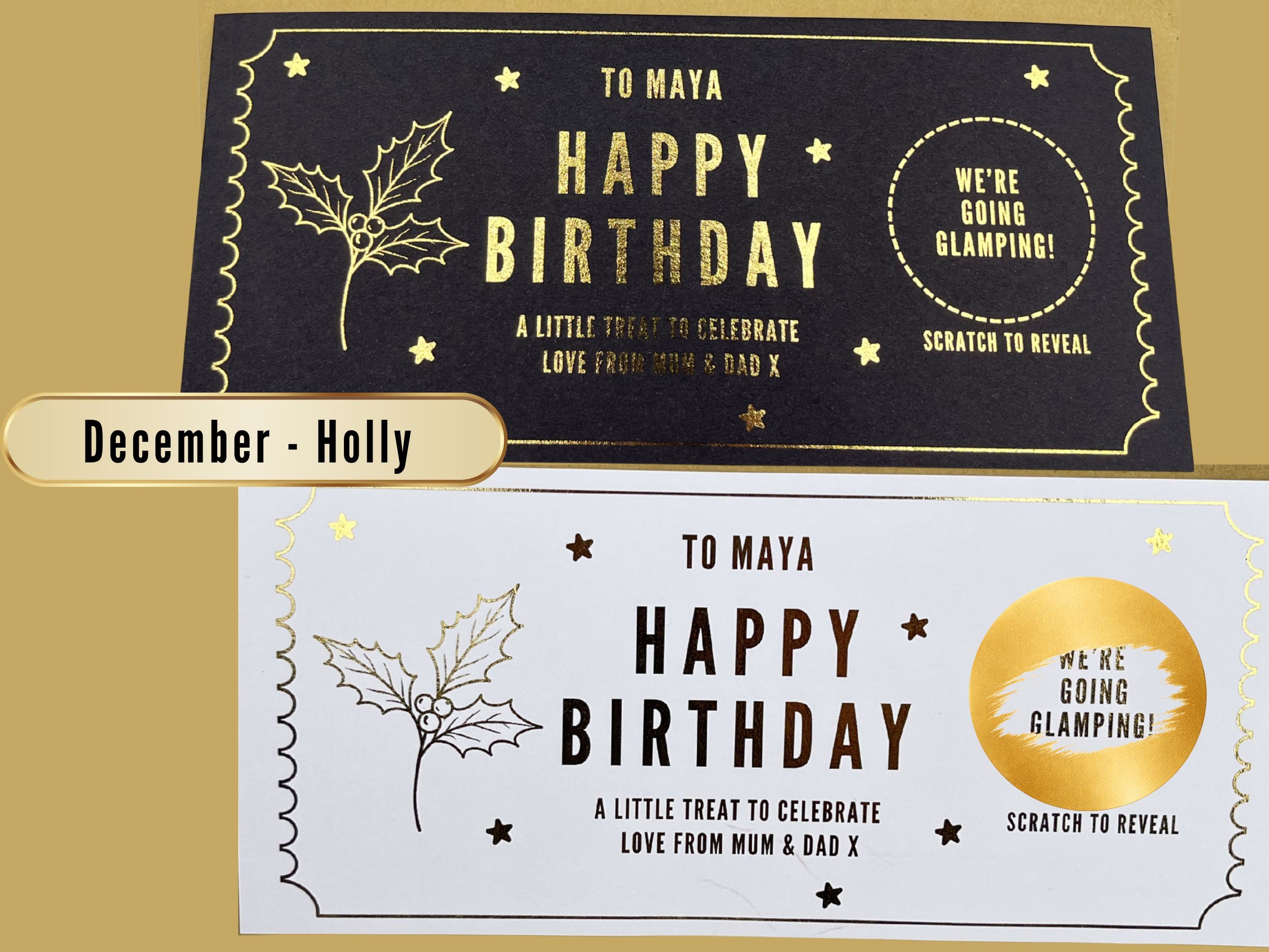 Personalised Gold Birth Month Flower Birthday Scratch Reveal Voucher