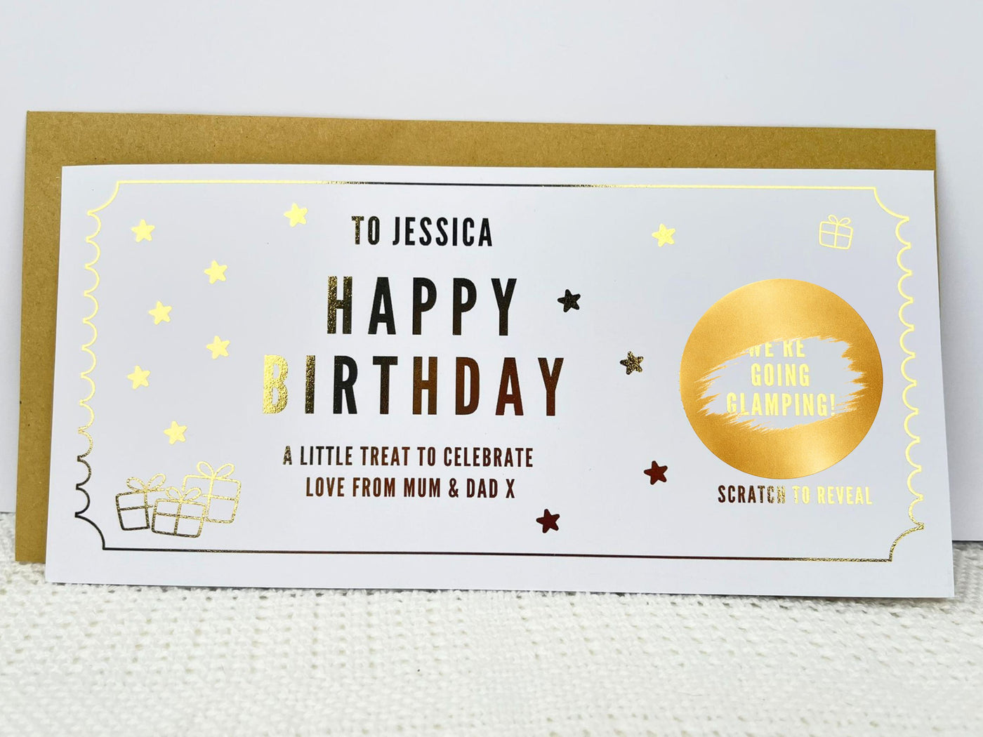Golden Birthday Scratch Card Voucher, Personalised Surprise Gift Ticket