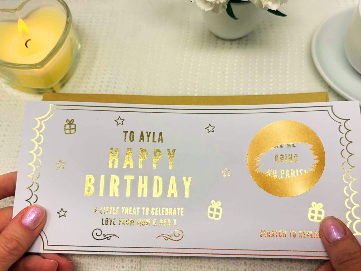Personalised Gold Scratch Card Voucher, Gift Scratch Voucher
