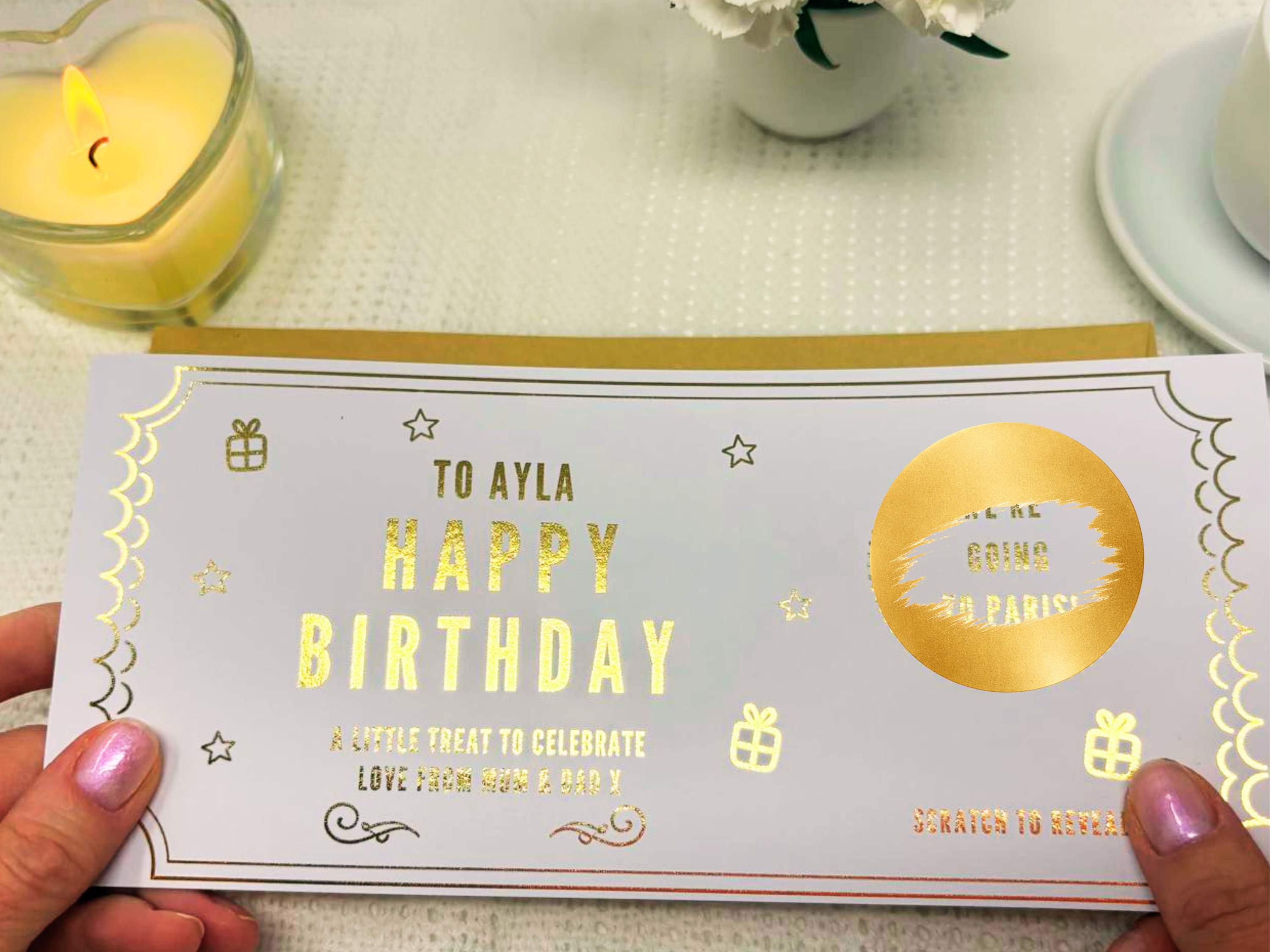 Personalised Gold Scratch Card Voucher, Gift Scratch Voucher