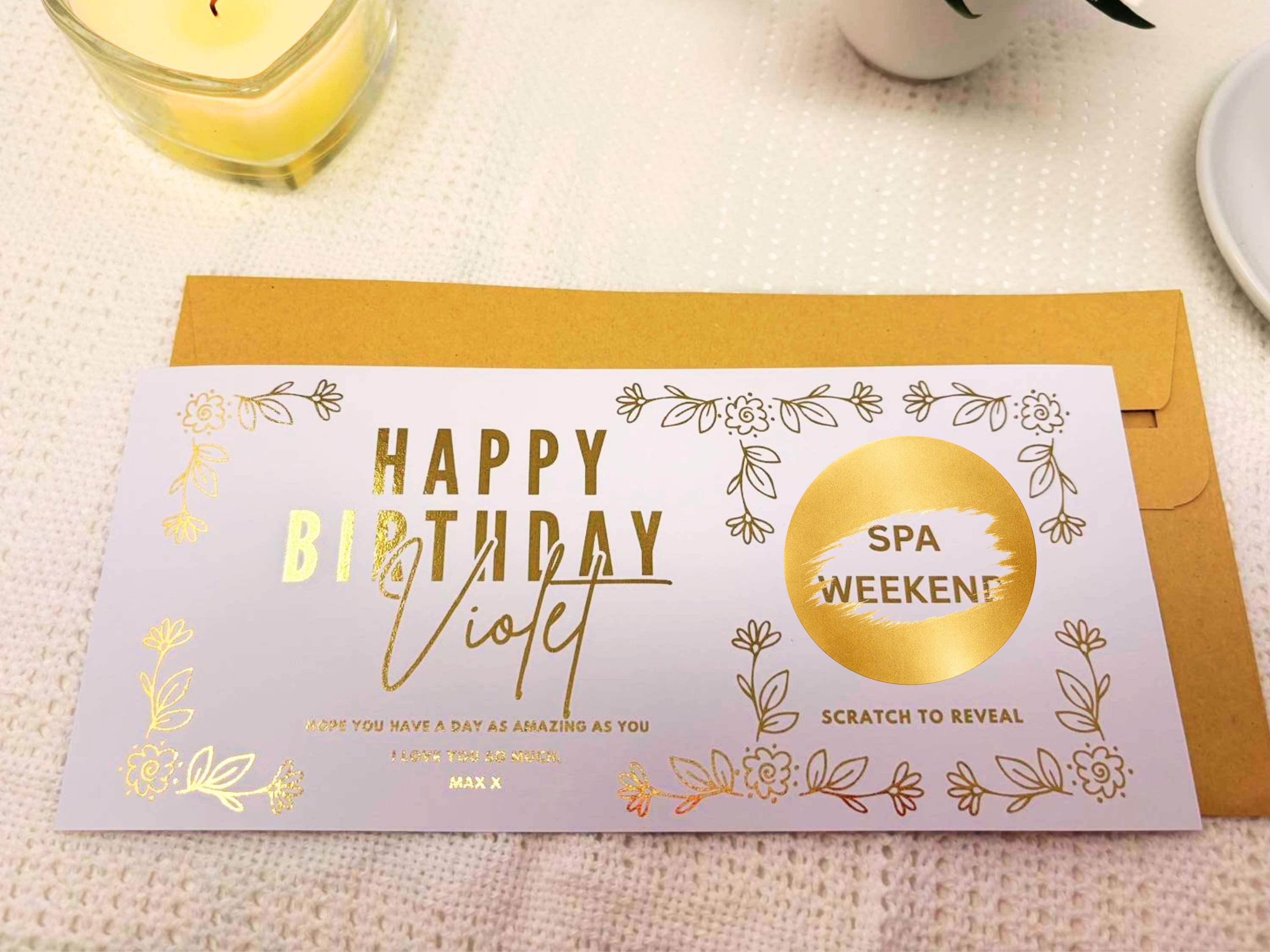 Floral Birthday Scratch Off Card, Personalised Surprise Voucher Gift