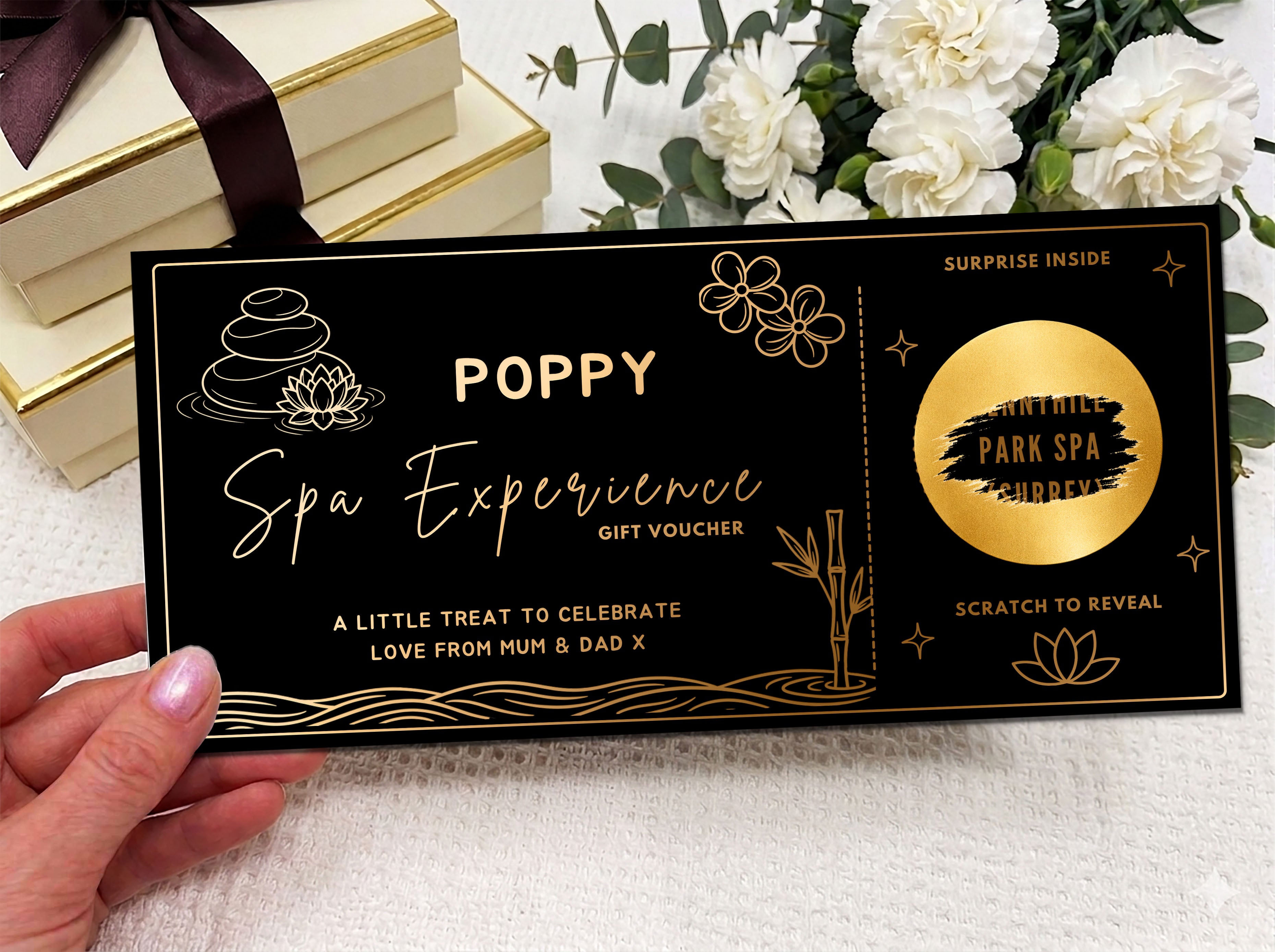Personalised Spa Experience Scratch Card - Luxury Zen Gift Reveal Voucher