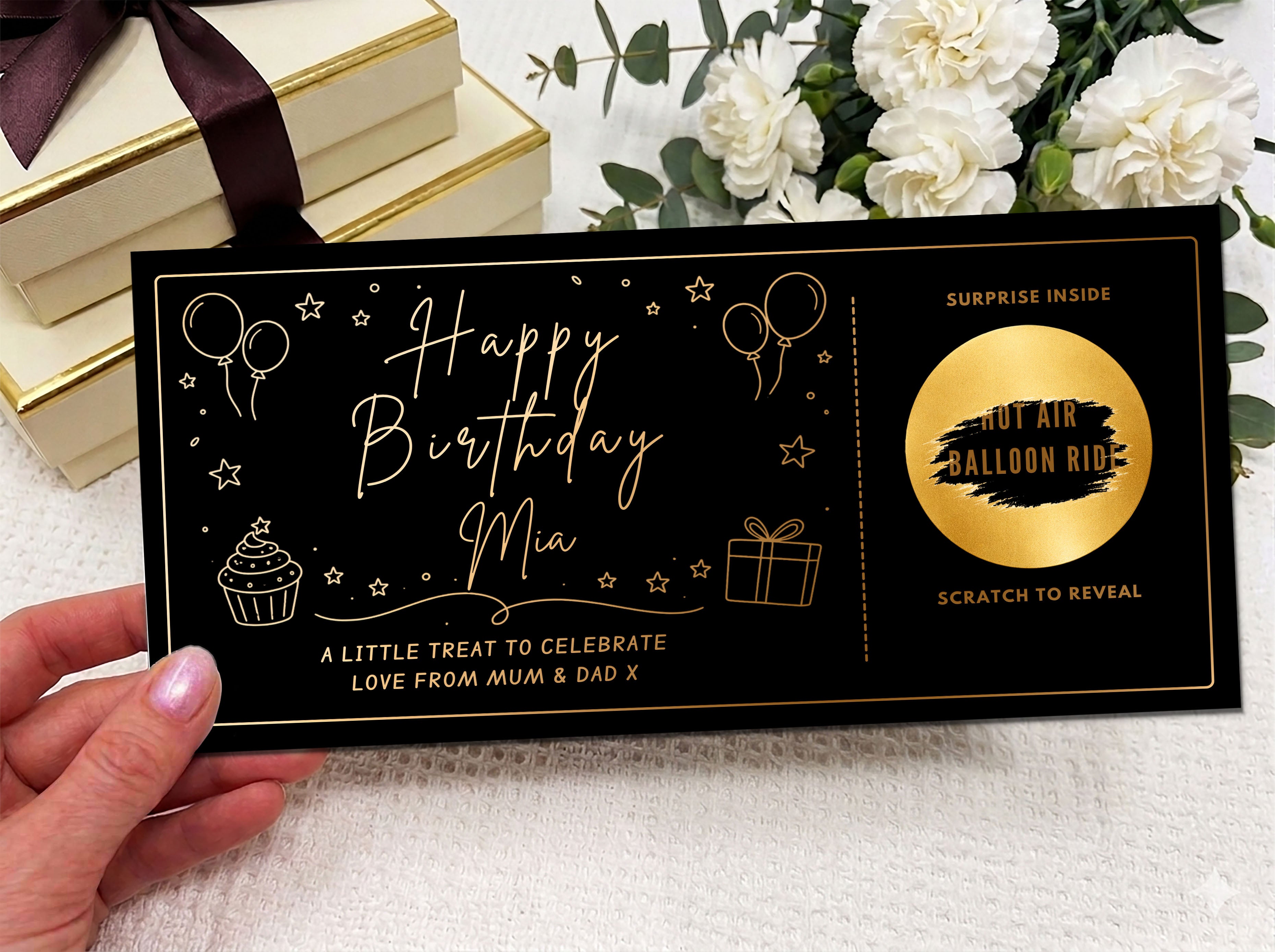 Personalised Birthday Gift Scratch Card - Custom Reveal Voucher in Multiple Colours