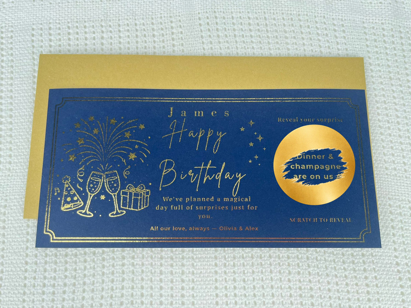 Birthday Scratch Off Card with Champagne, Personalised Surprise Voucher Gift