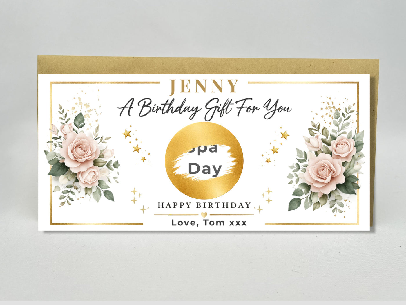 Personalised Watercolor Floral Birthday Scratch Card – Luxury Surprise Reveal for Spa & Experiences