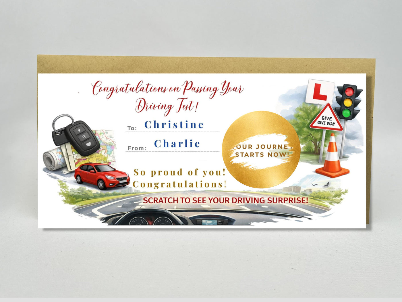 Personalised Driving Test Congratulations Scratch Card – "Your Journey Starts Now" Gift Reveal