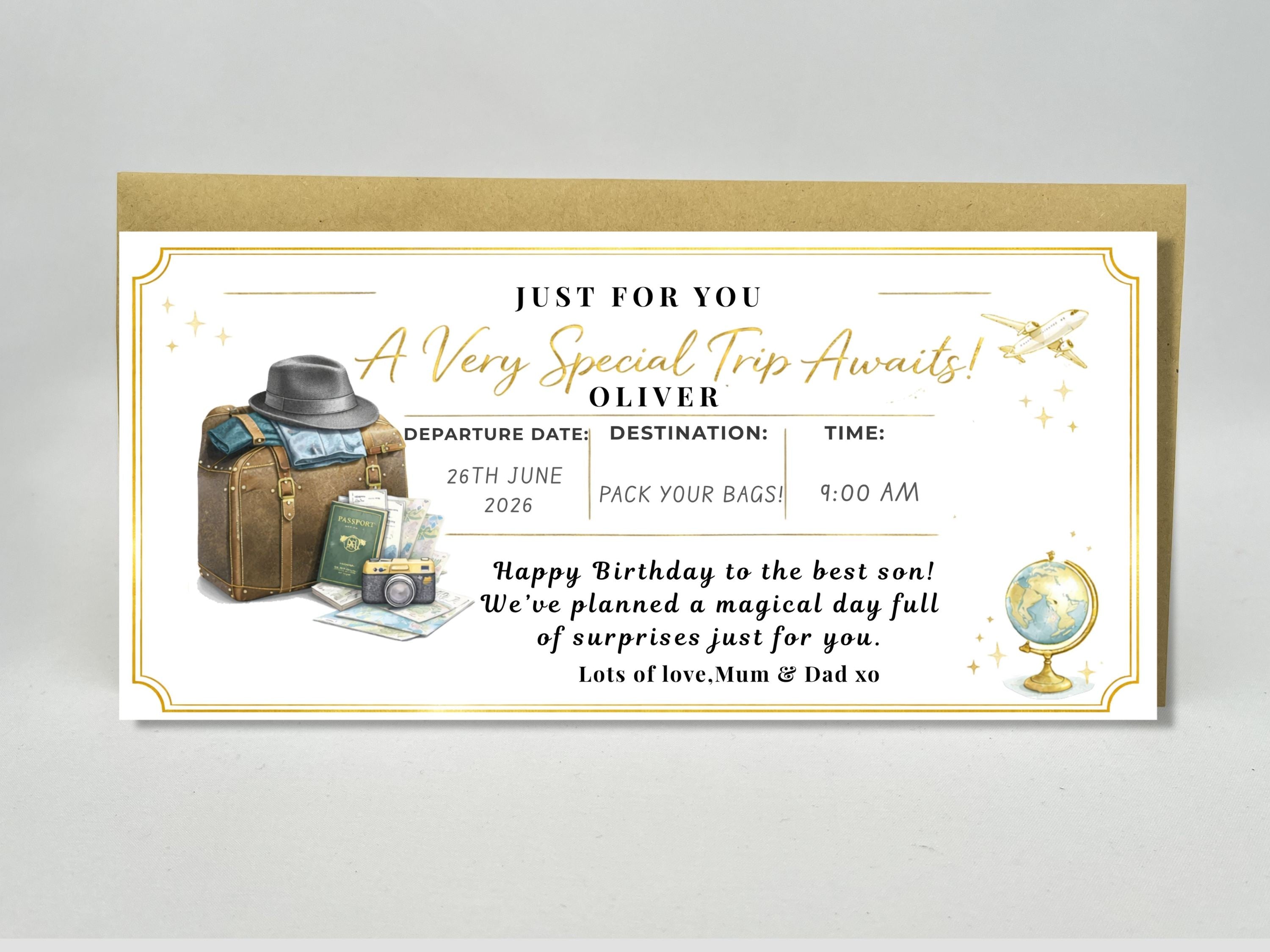 Personalised Vintage Travel Scratch Card – Luxury Holiday & Flight Surprise Reveal