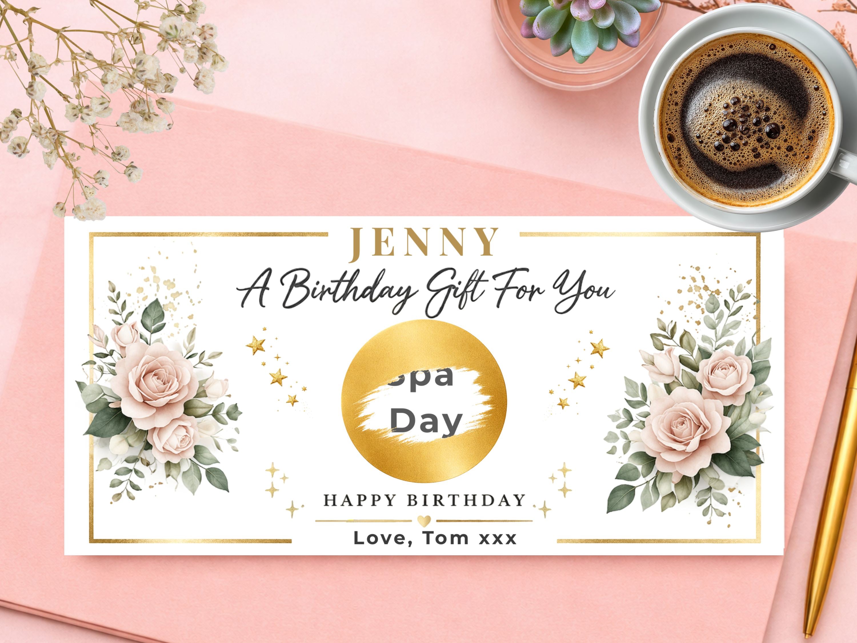 Personalised Watercolor Floral Birthday Scratch Card – Luxury Surprise Reveal for Spa & Experiences