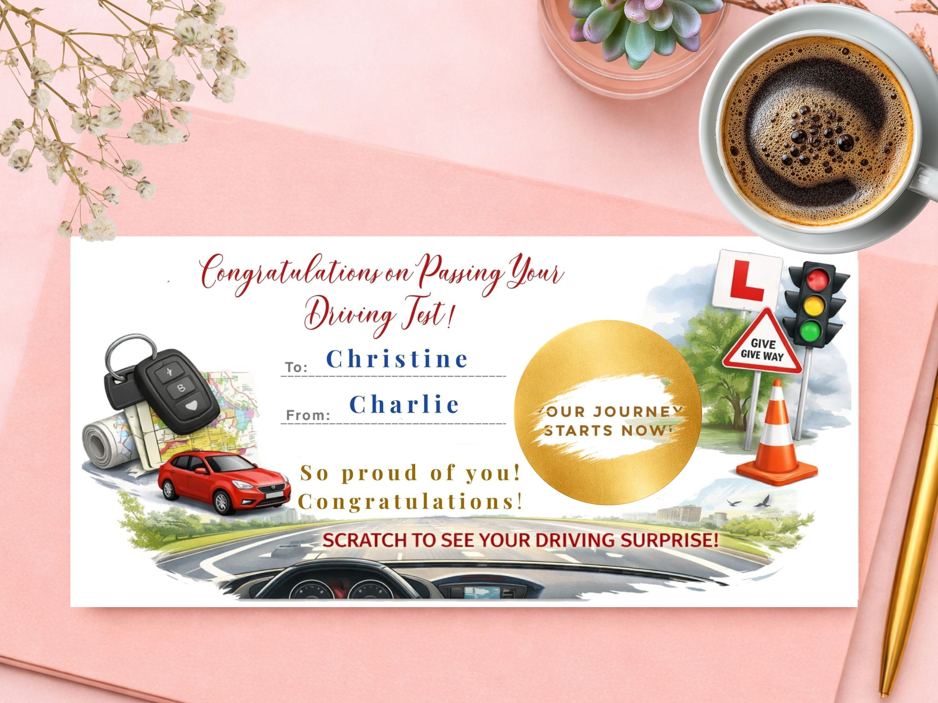 Personalised Driving Test Congratulations Scratch Card – "Your Journey Starts Now" Gift Reveal