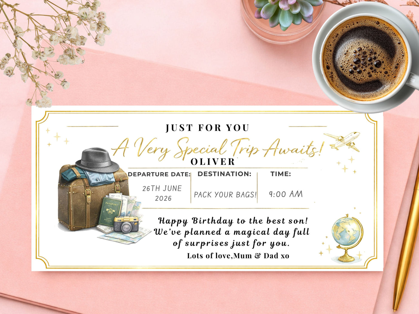 Personalised Vintage Travel Scratch Card – Luxury Holiday & Flight Surprise Reveal