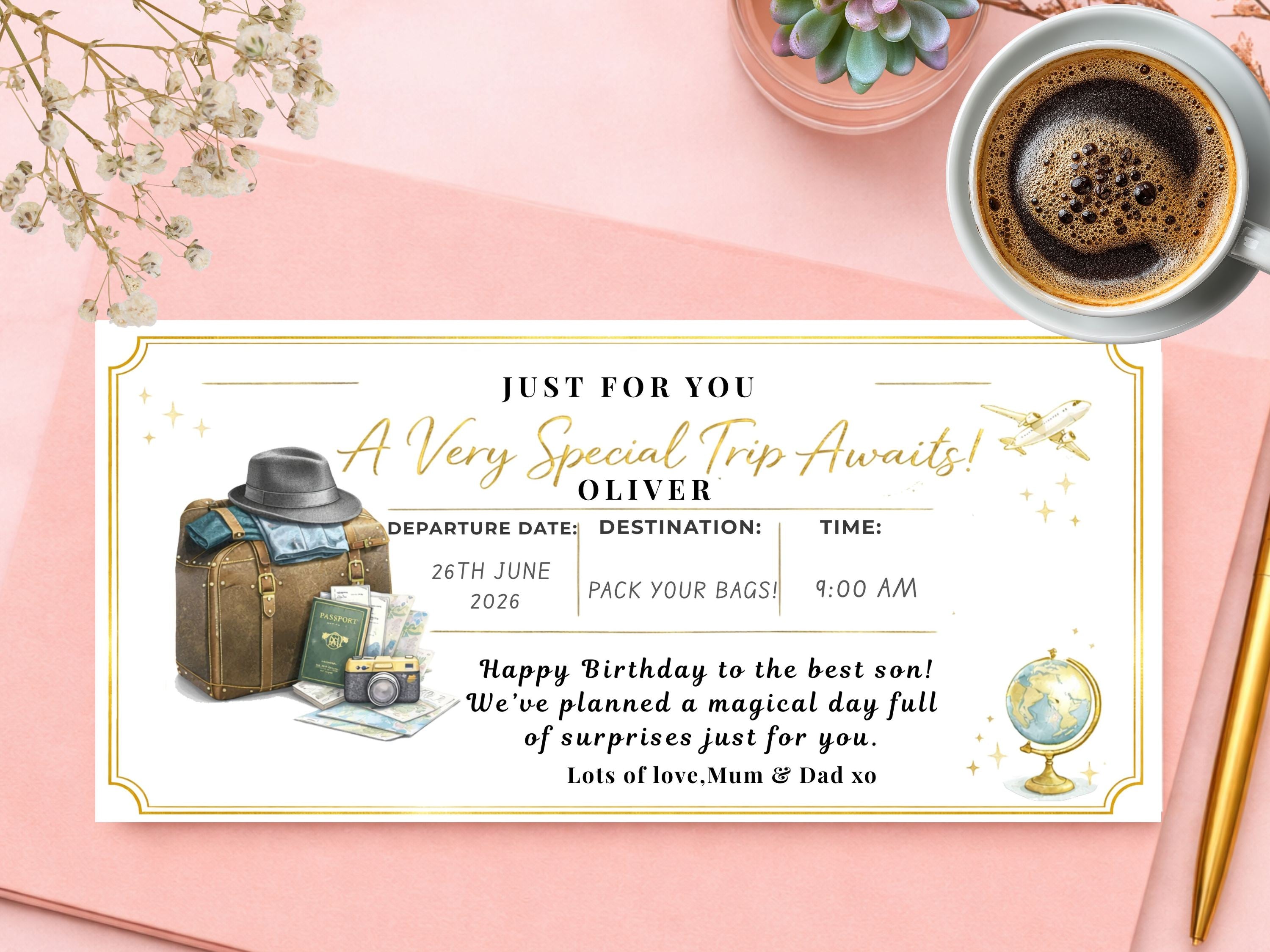 Personalised Vintage Travel Scratch Card – Luxury Holiday & Flight Surprise Reveal