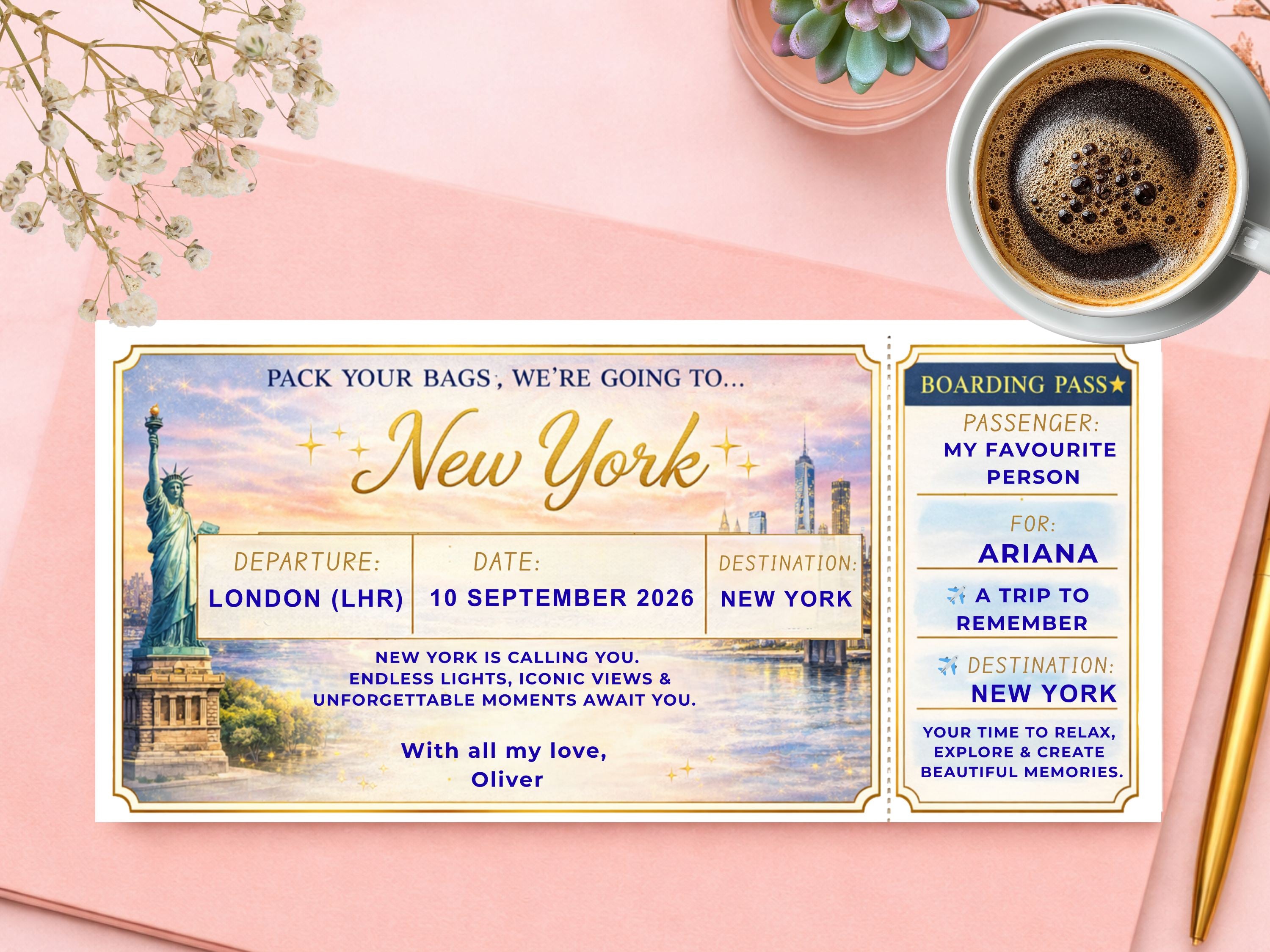 Personalised Luxury Boarding Pass Scratch Card – Custom Any Destination Trip Reveal