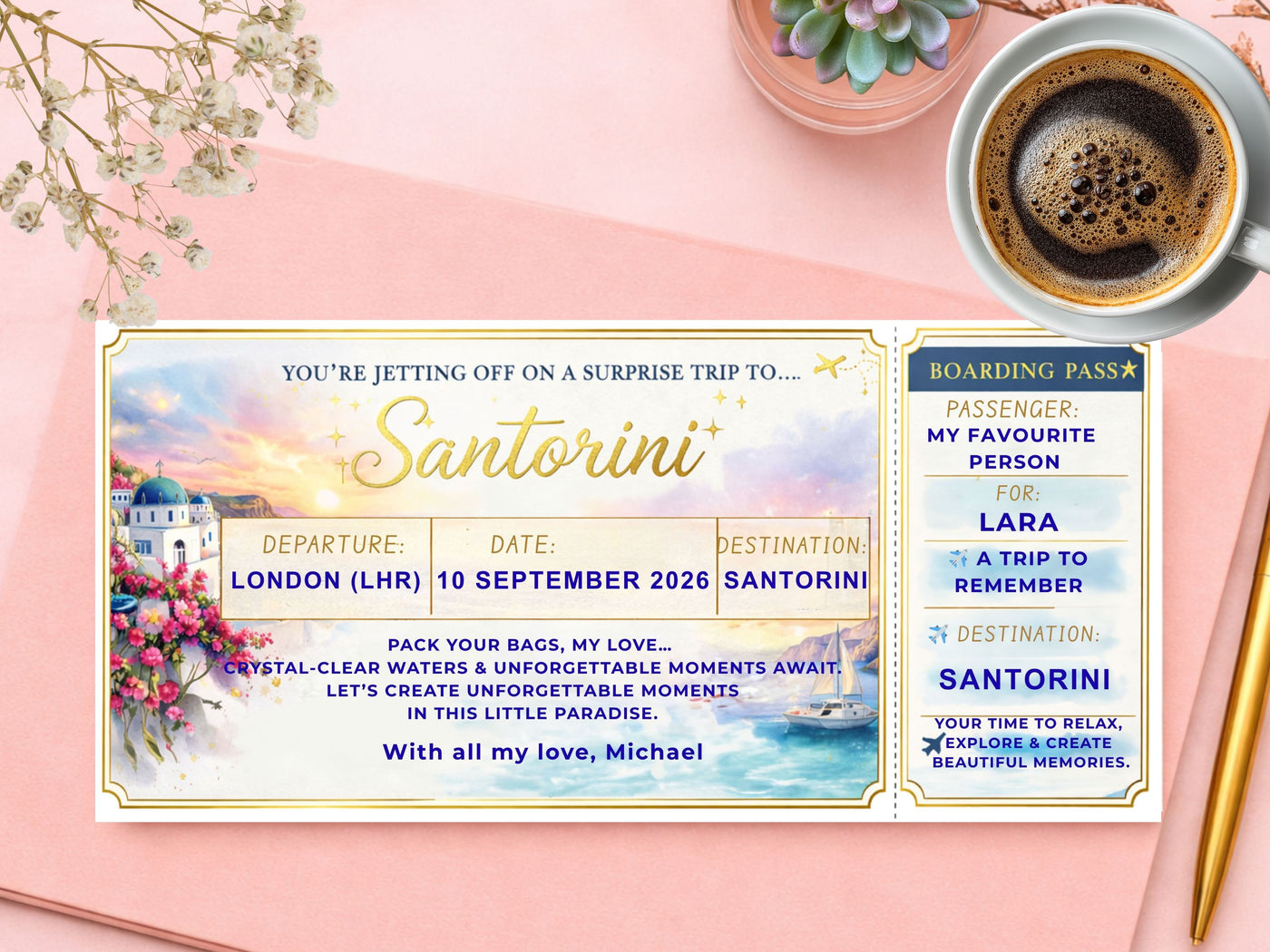 Personalised Luxury Boarding Pass Scratch Card – Custom Any Destination Trip Reveal