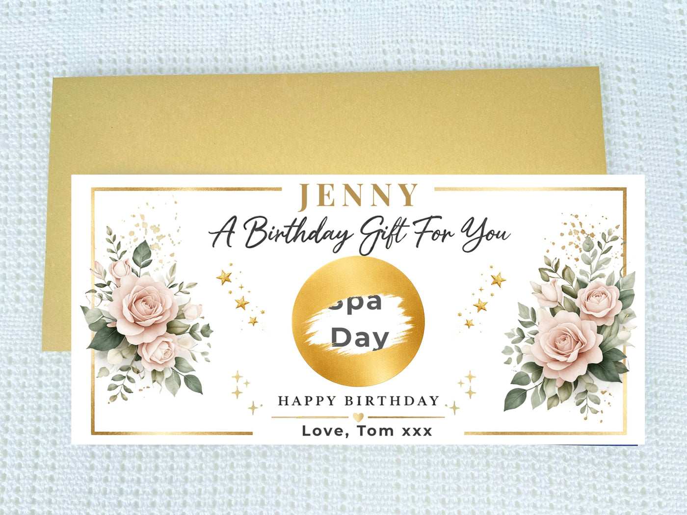 Personalised Watercolor Floral Birthday Scratch Card – Luxury Surprise Reveal for Spa & Experiences