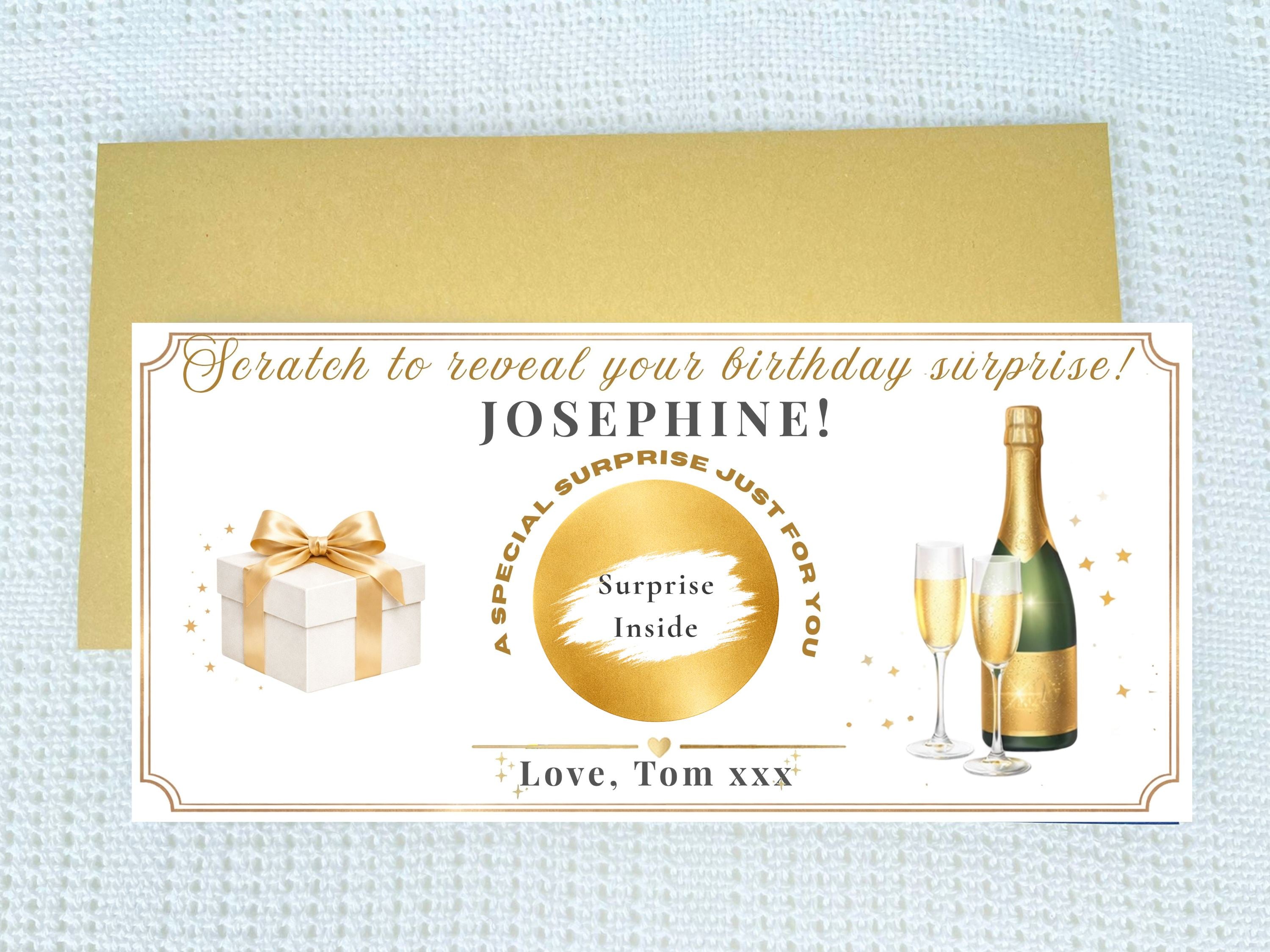 Personalised Champagne & Gift Birthday Scratch Card – Gold Reveal for Luxury Surprises