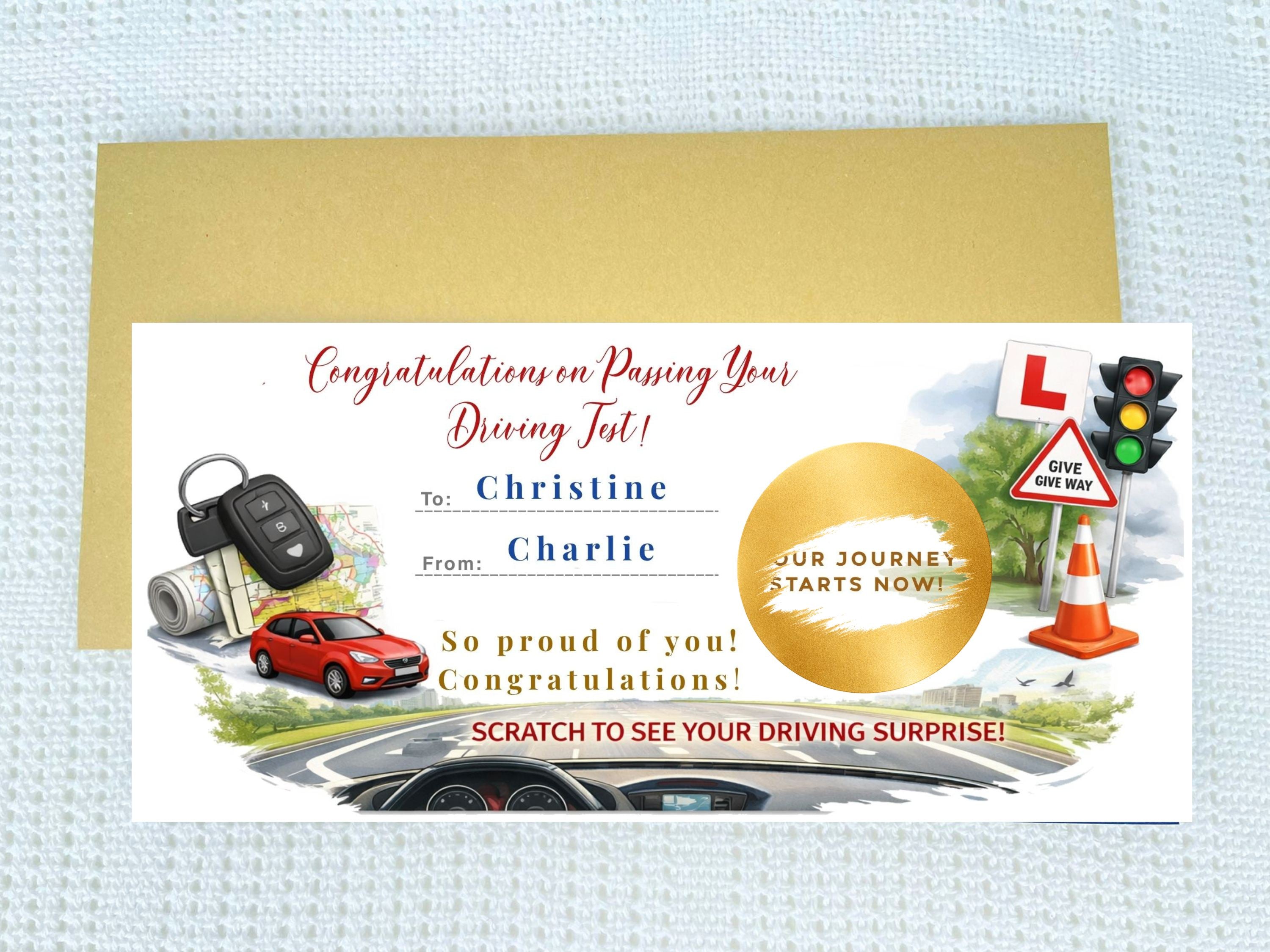 Personalised Driving Test Congratulations Scratch Card – "Your Journey Starts Now" Gift Reveal