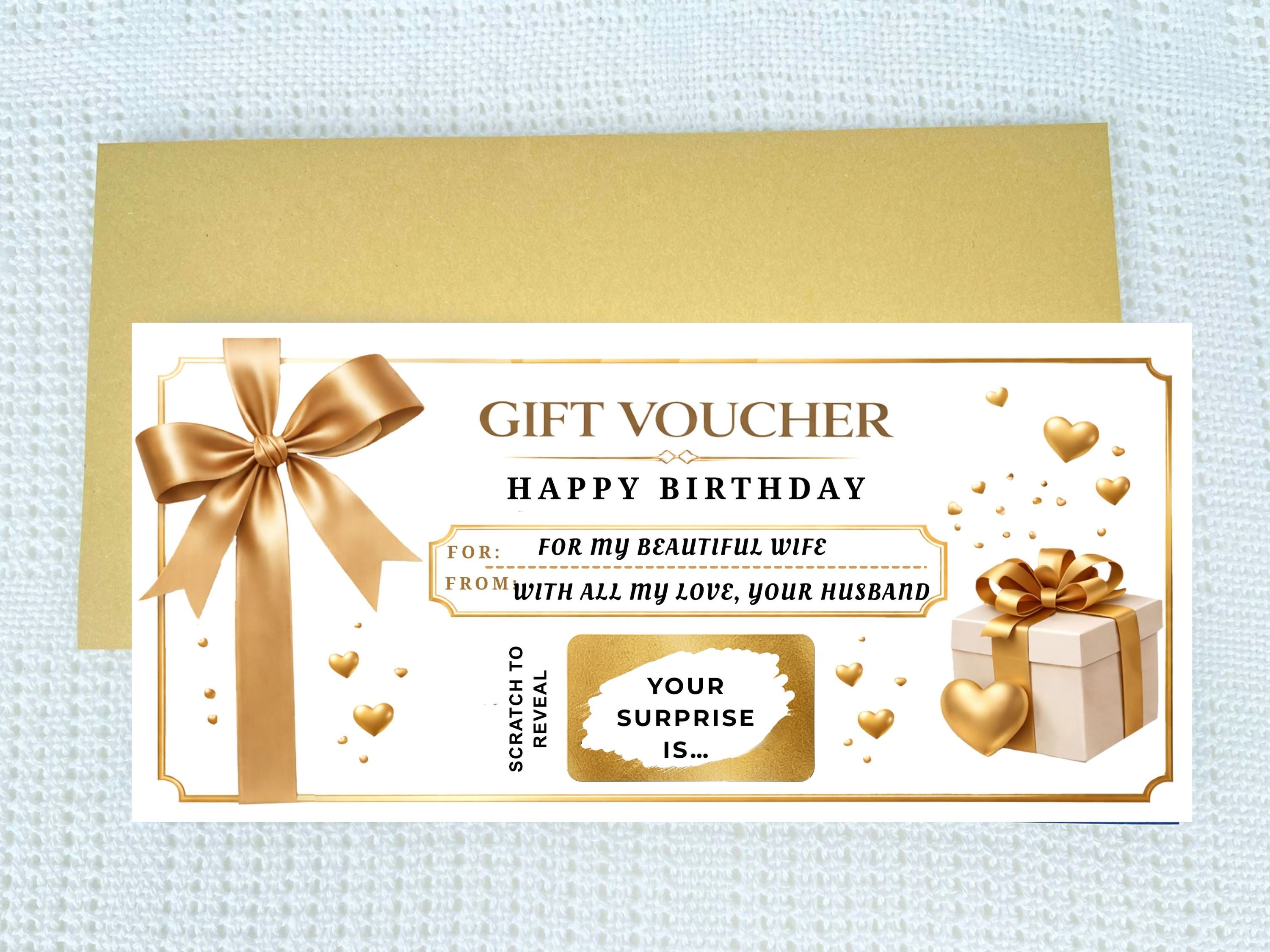 Personalised Luxury Birthday Gift Voucher Scratch Card – Gold Ribbon Reveal for Special Gifts