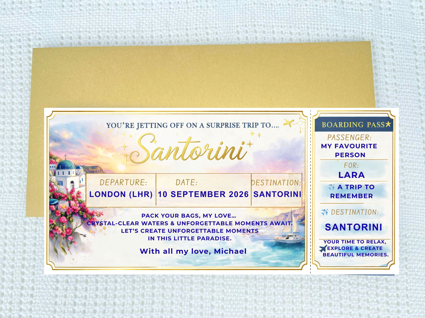 Personalised Luxury Boarding Pass Scratch Card – Custom Any Destination Trip Reveal