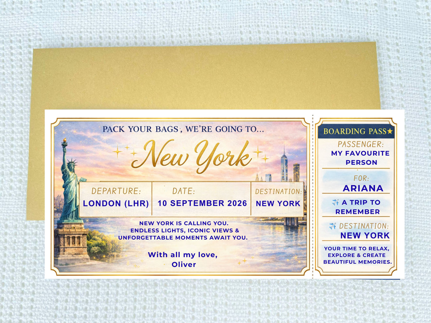Personalised Luxury Boarding Pass Scratch Card – Custom Any Destination Trip Reveal