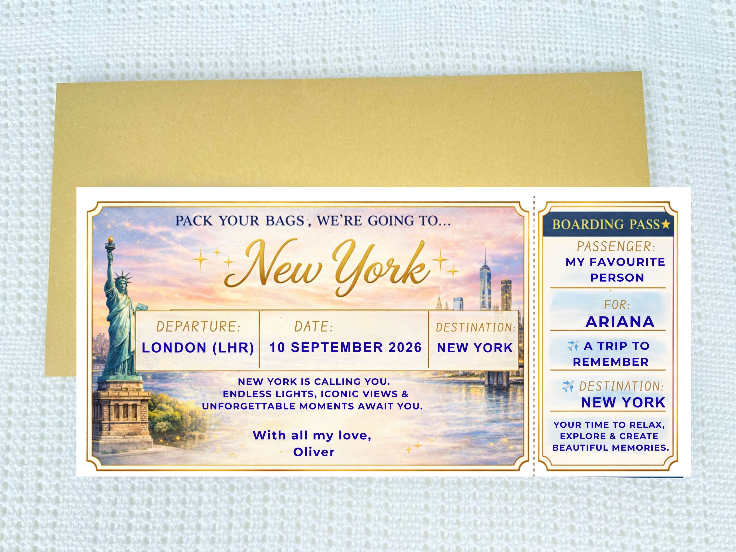 Personalised Luxury Boarding Pass Scratch Card – Custom Any Destination Trip Reveal