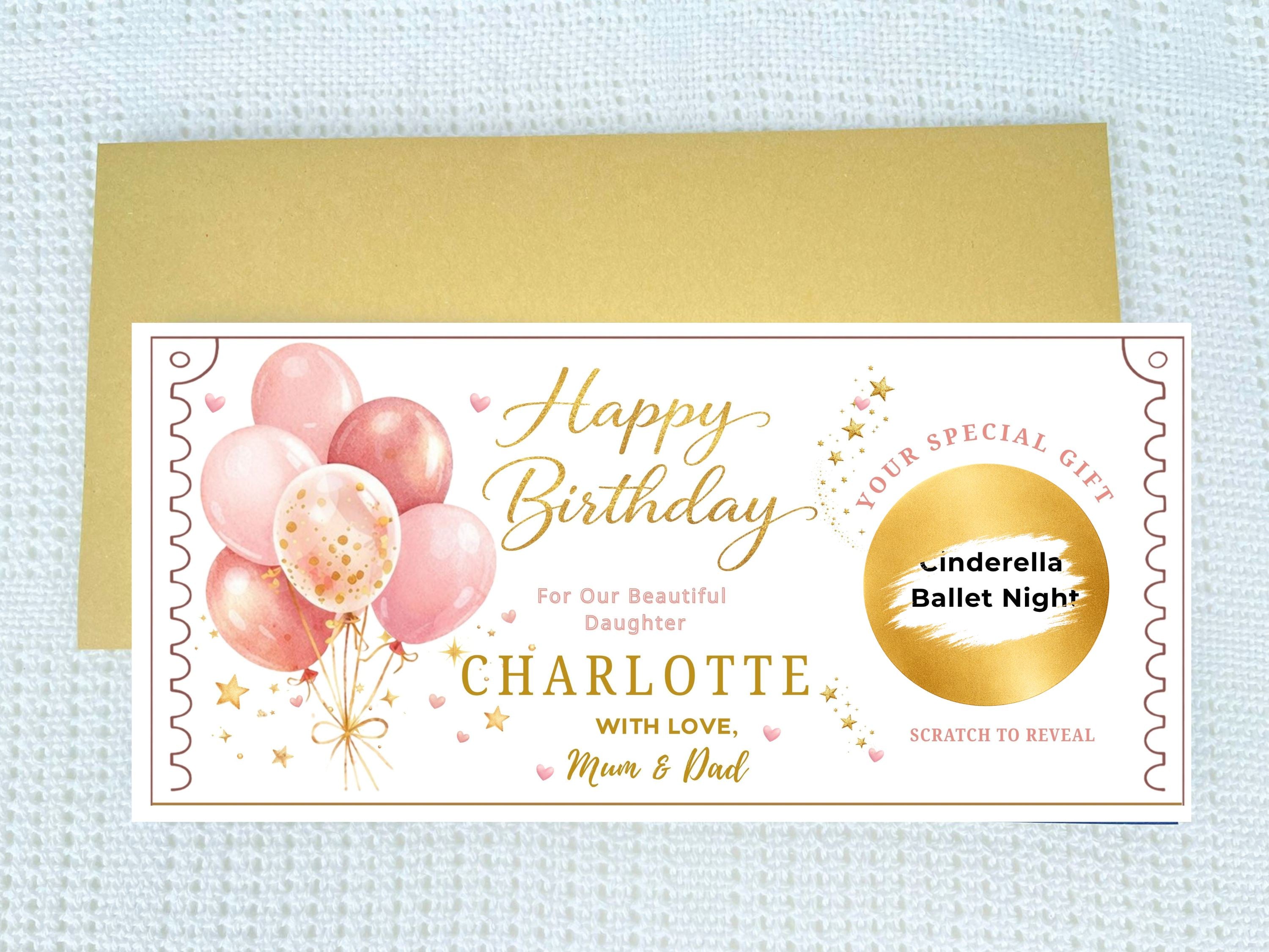 Personalised Pink Balloons Birthday Scratch Card - Pink and Gold