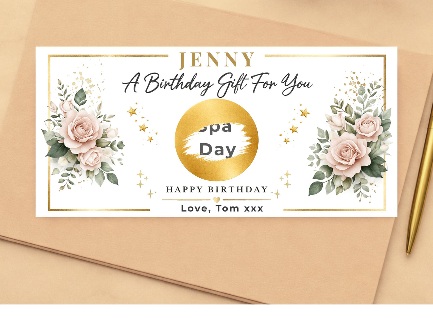 Personalised Watercolor Floral Birthday Scratch Card – Luxury Surprise Reveal for Spa & Experiences