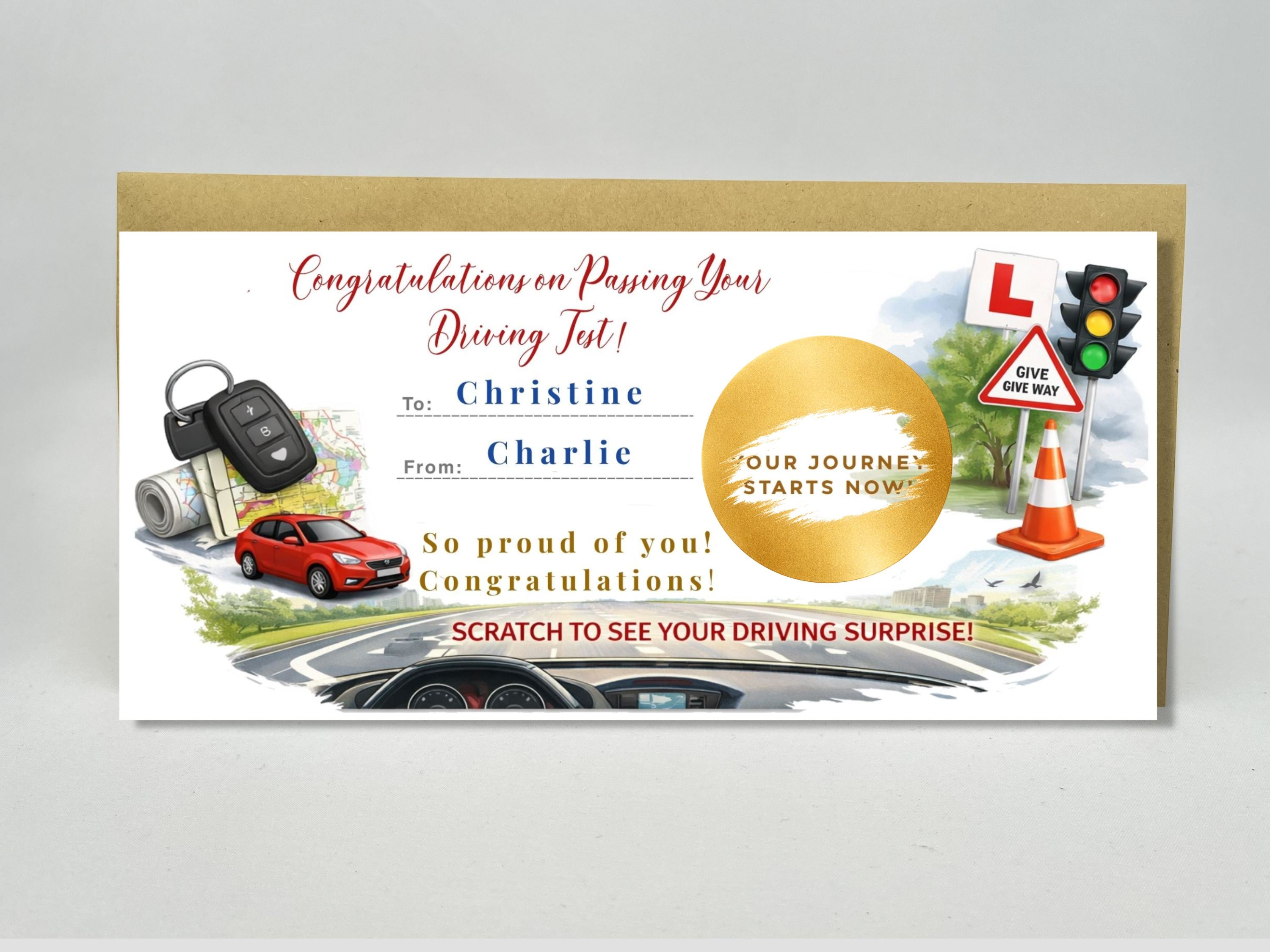 Personalised Driving Test Congratulations Scratch Card – "Your Journey Starts Now" Gift Reveal