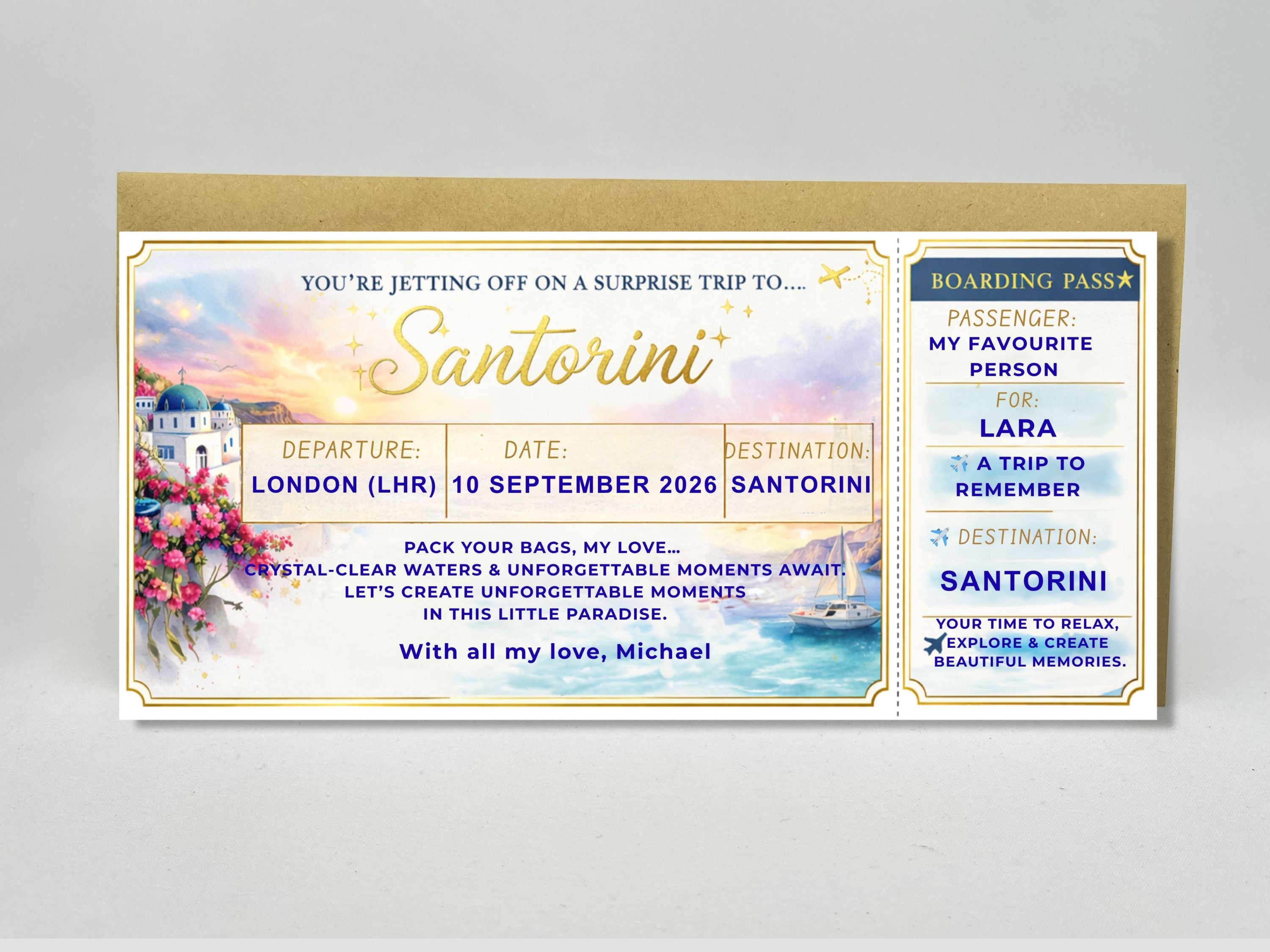 Personalised Luxury Boarding Pass Scratch Card – Custom Any Destination Trip Reveal