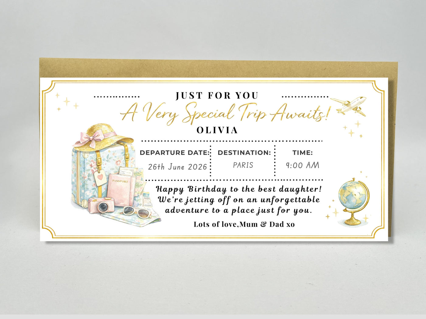 Personalised Luxury Holiday Reveal Card – "A Very Special Trip Awaits" Scratch Ticket