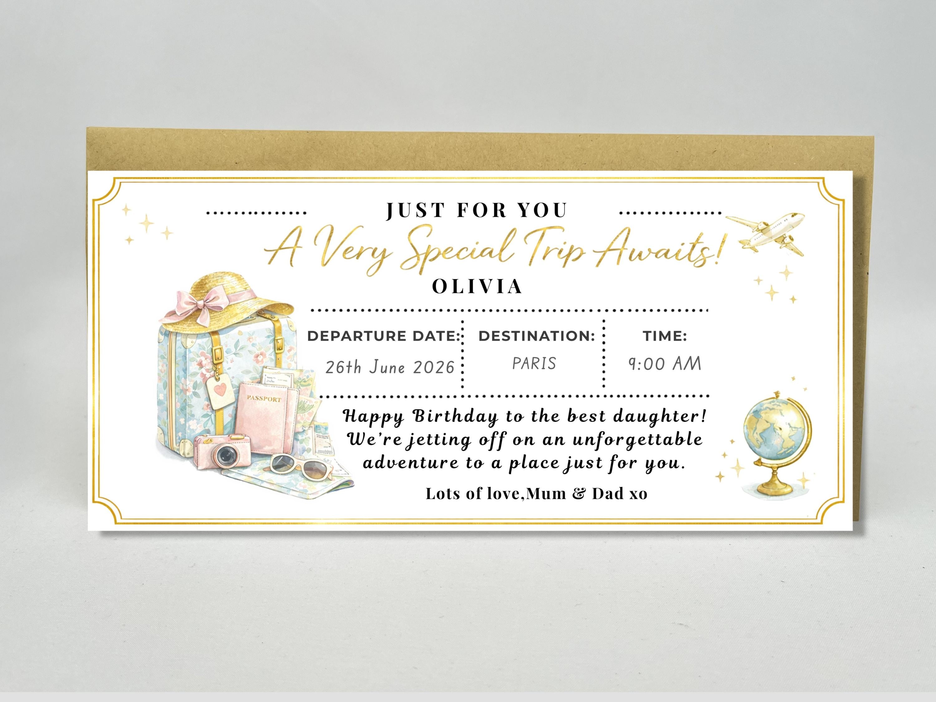 Personalised Luxury Holiday Reveal Card – "A Very Special Trip Awaits" Scratch Ticket