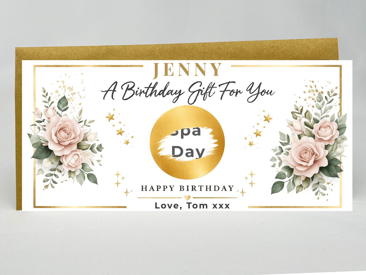 Personalised Watercolor Floral Birthday Scratch Card – Luxury Surprise Reveal for Spa & Experiences