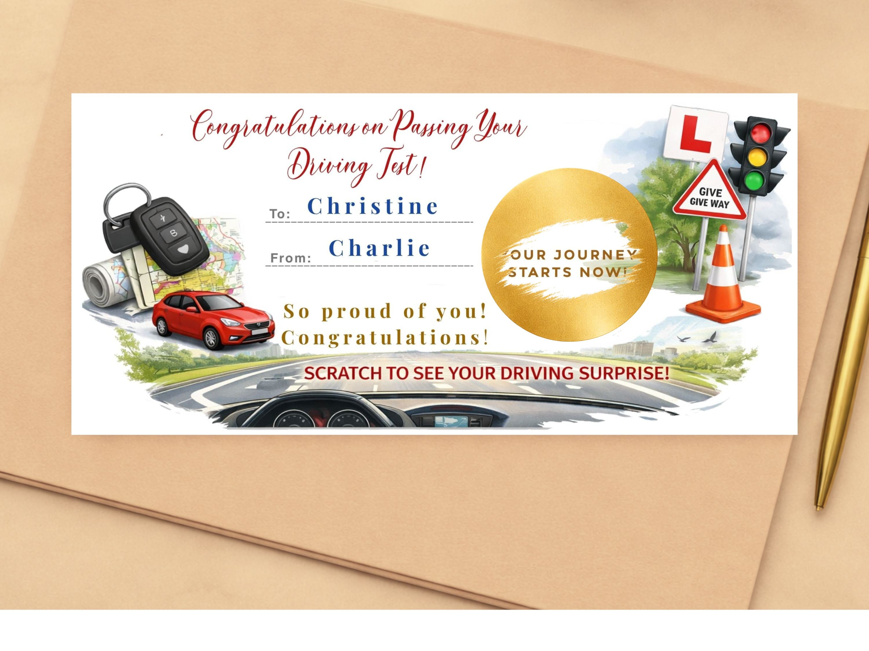 Personalised Driving Test Congratulations Scratch Card – "Your Journey Starts Now" Gift Reveal