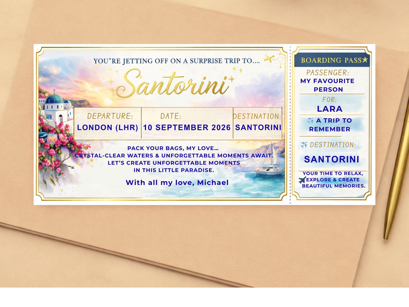 Personalised Luxury Boarding Pass Scratch Card – Custom Any Destination Trip Reveal