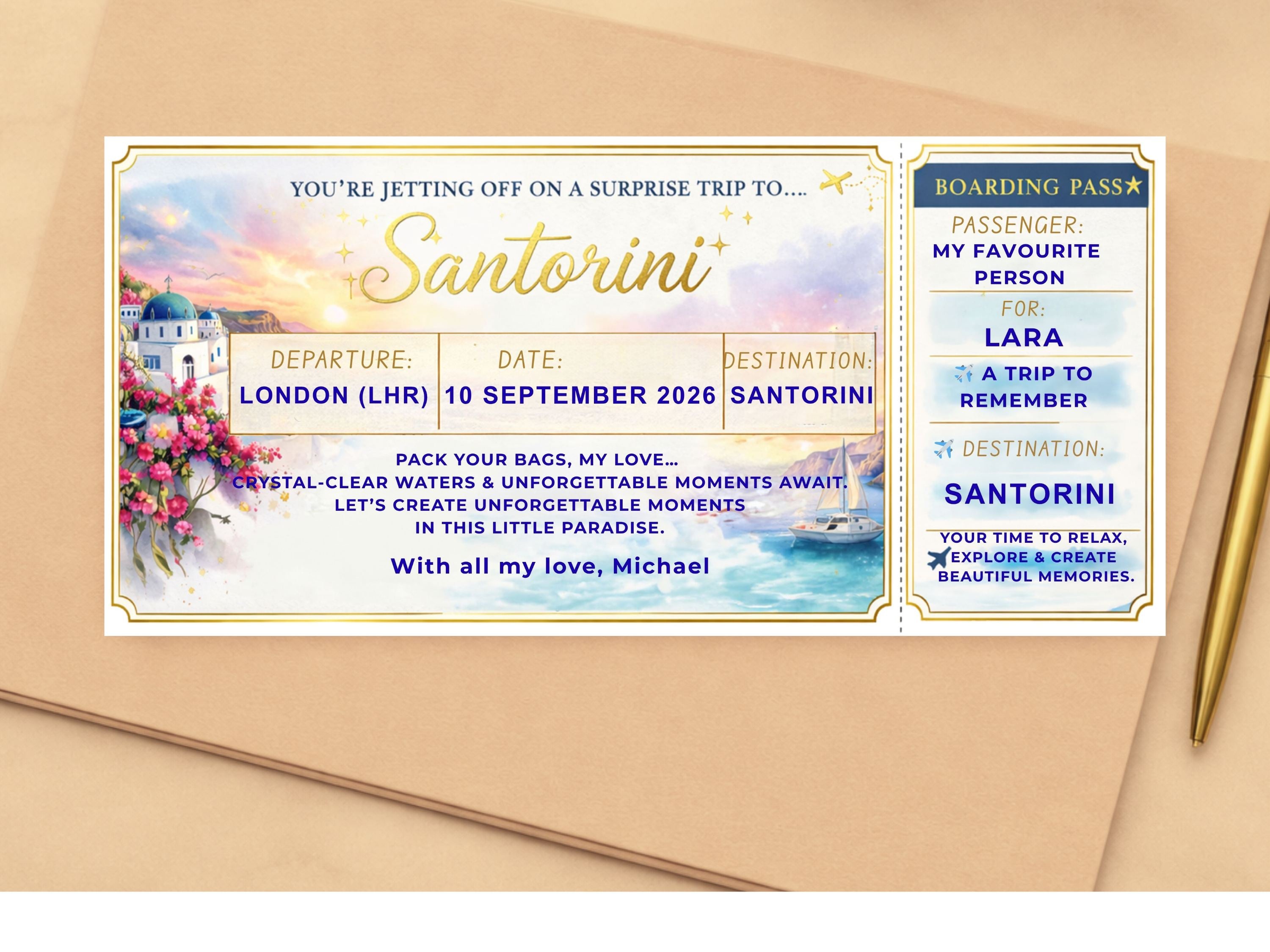 Personalised Luxury Boarding Pass Scratch Card – Custom Any Destination Trip Reveal