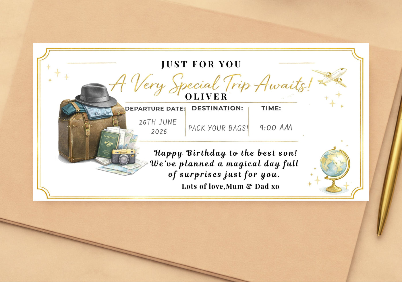 Personalised Vintage Travel Scratch Card – Luxury Holiday & Flight Surprise Reveal