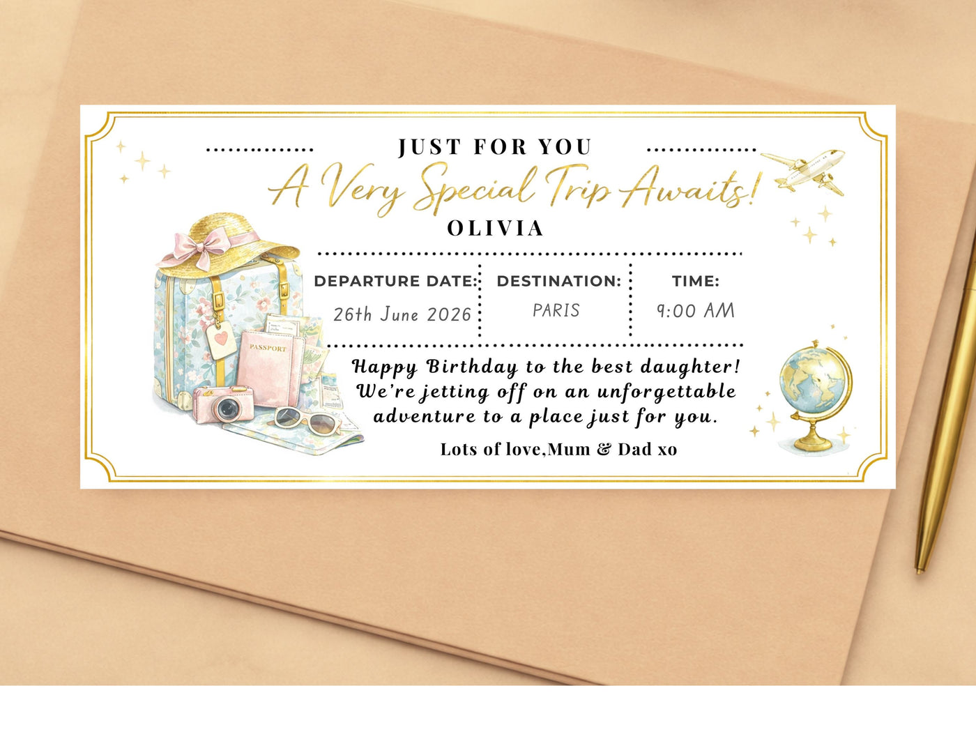 Personalised Luxury Holiday Reveal Card – "A Very Special Trip Awaits" Scratch Ticket