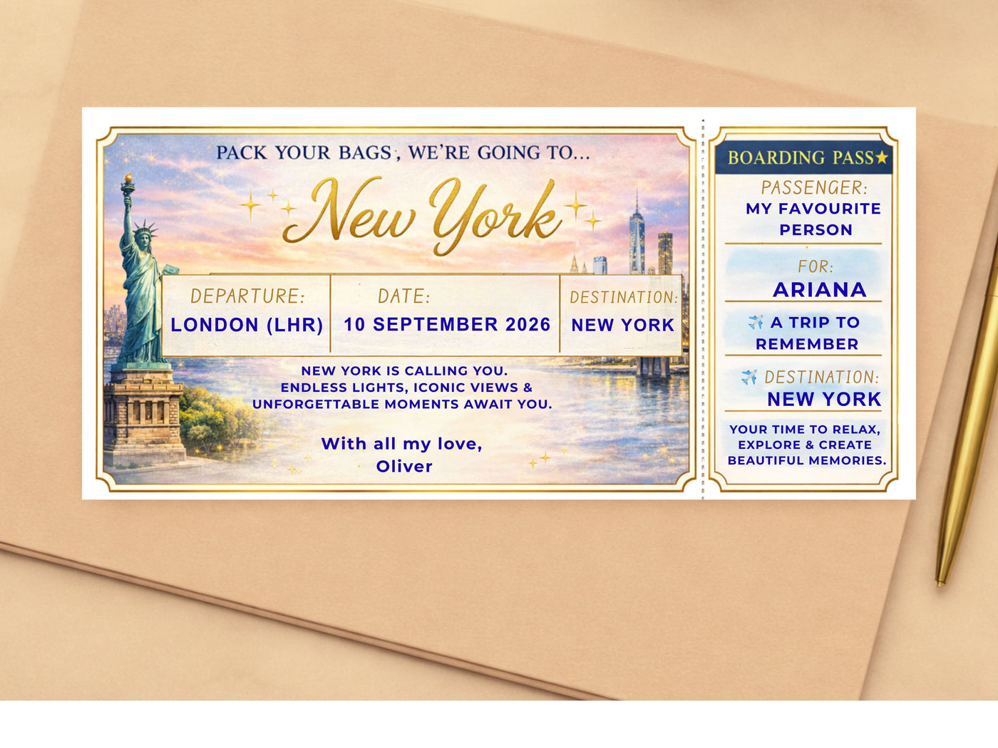 Personalised Luxury Boarding Pass Scratch Card – Custom Any Destination Trip Reveal